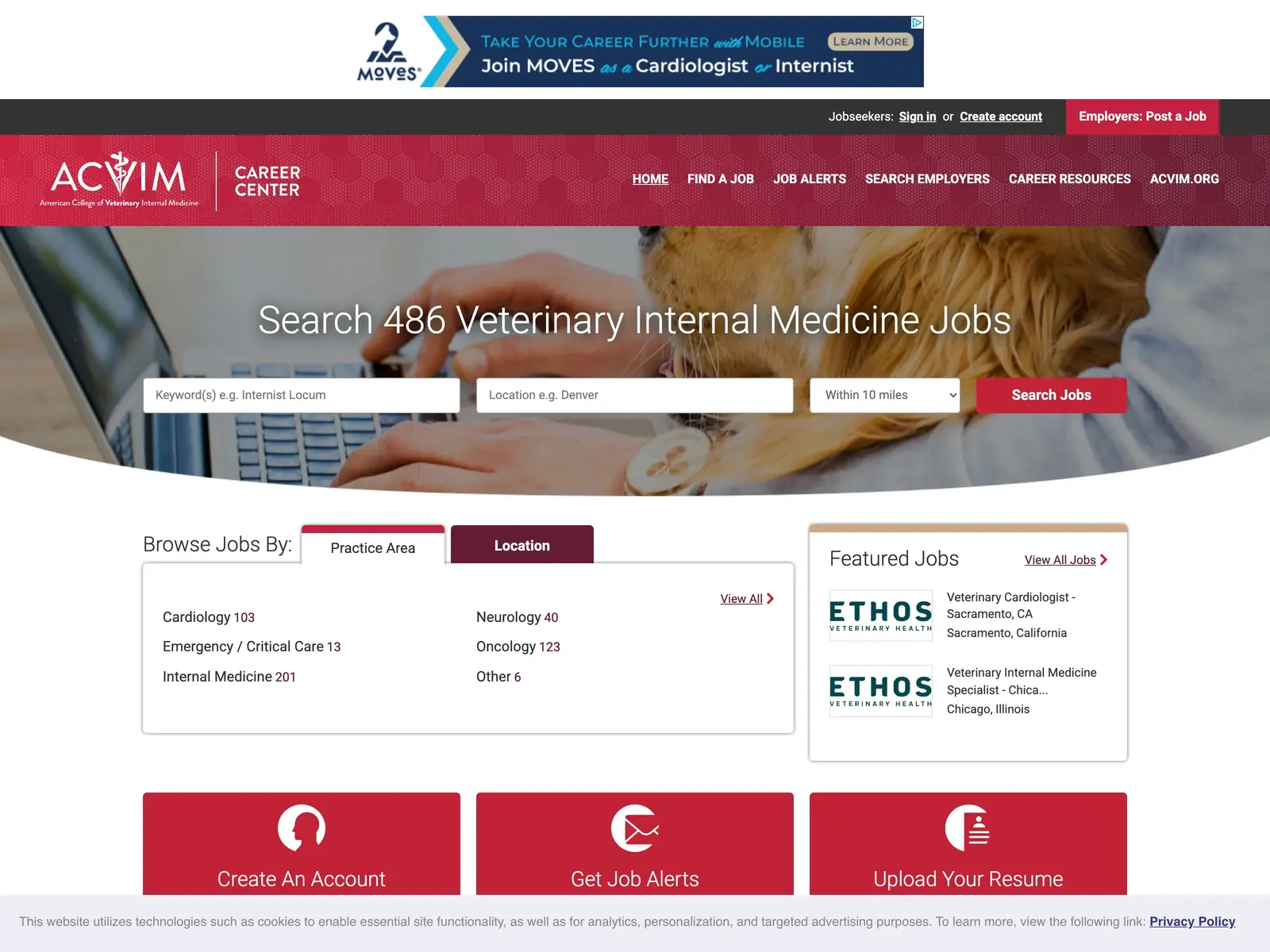 Screenshot of ACVIM Career Center
