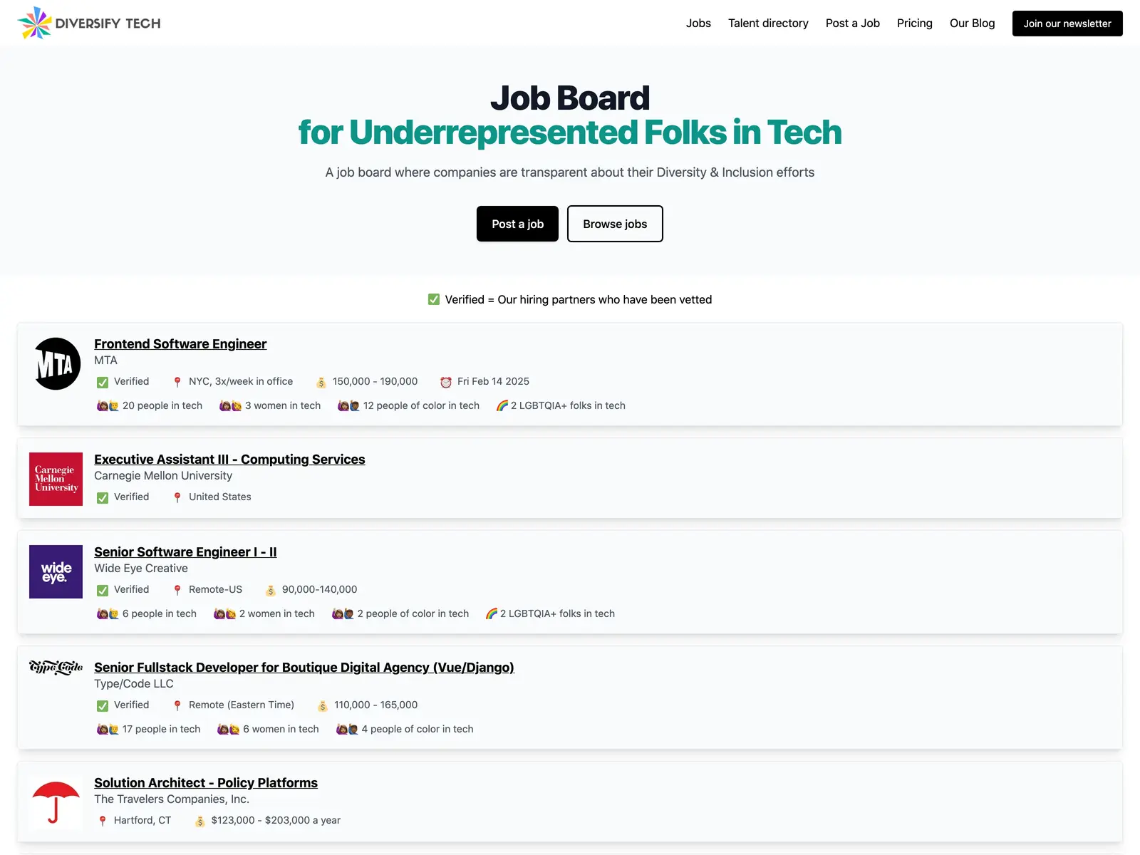 Screenshot of Diversify Tech