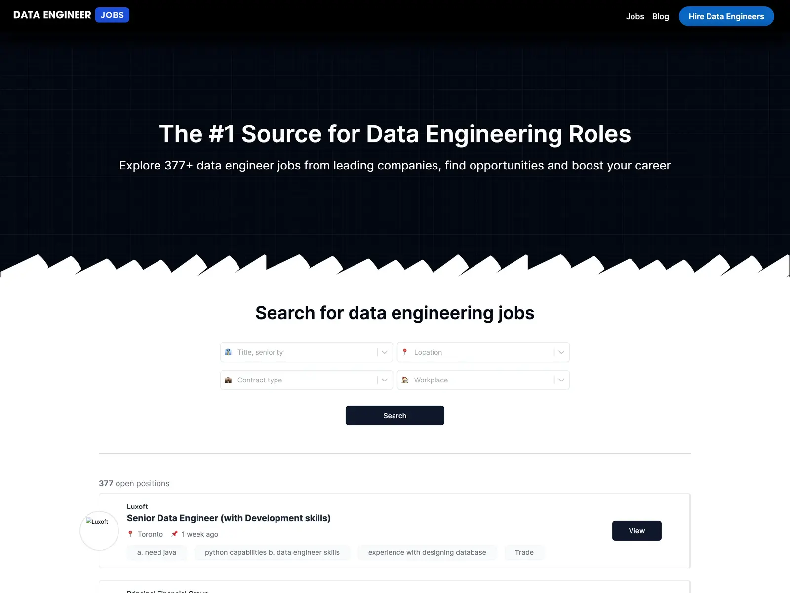 Screenshot of Data Engineer Jobs
