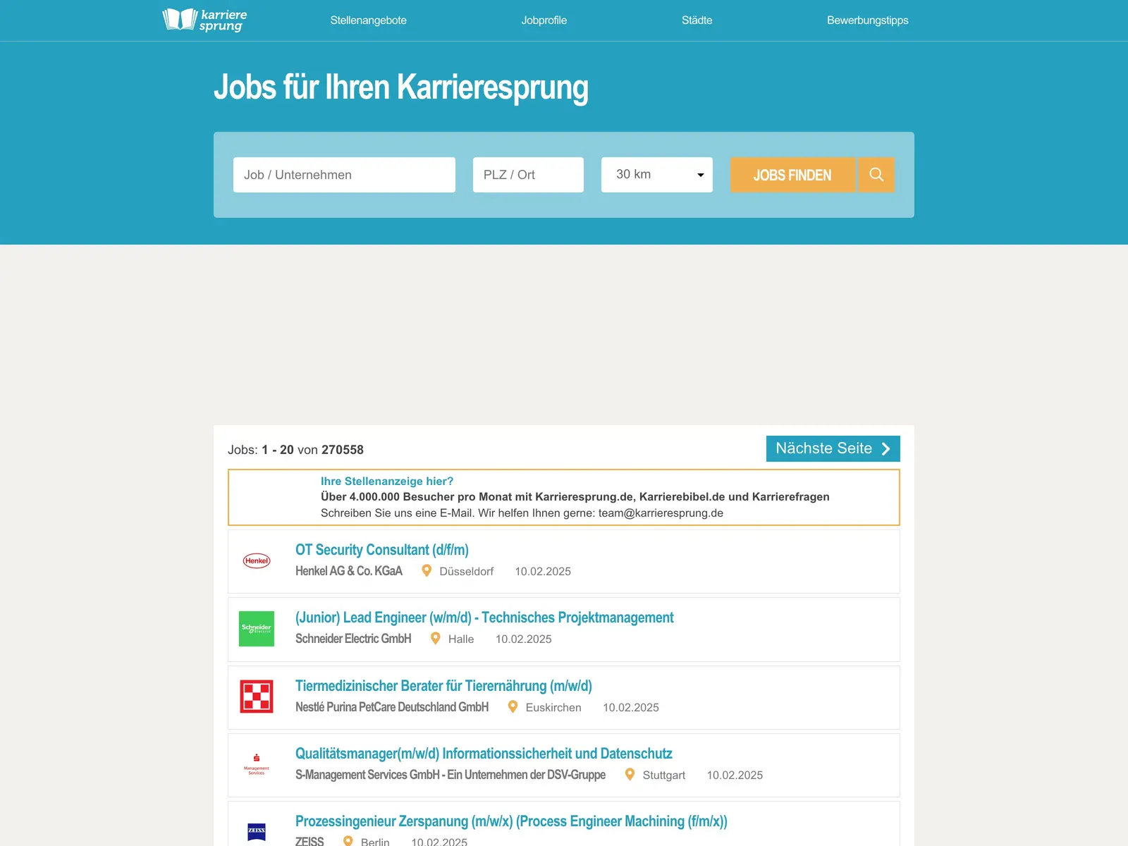 Screenshot of Jobbörse Karrieresprung