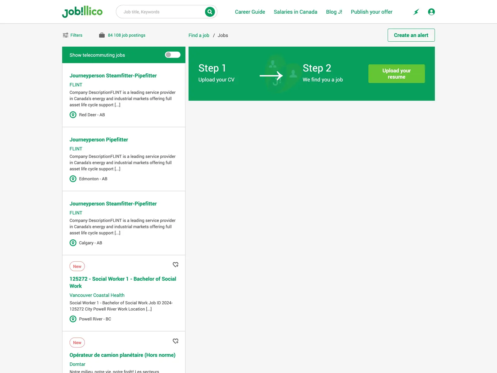 Screenshot of Jobillico