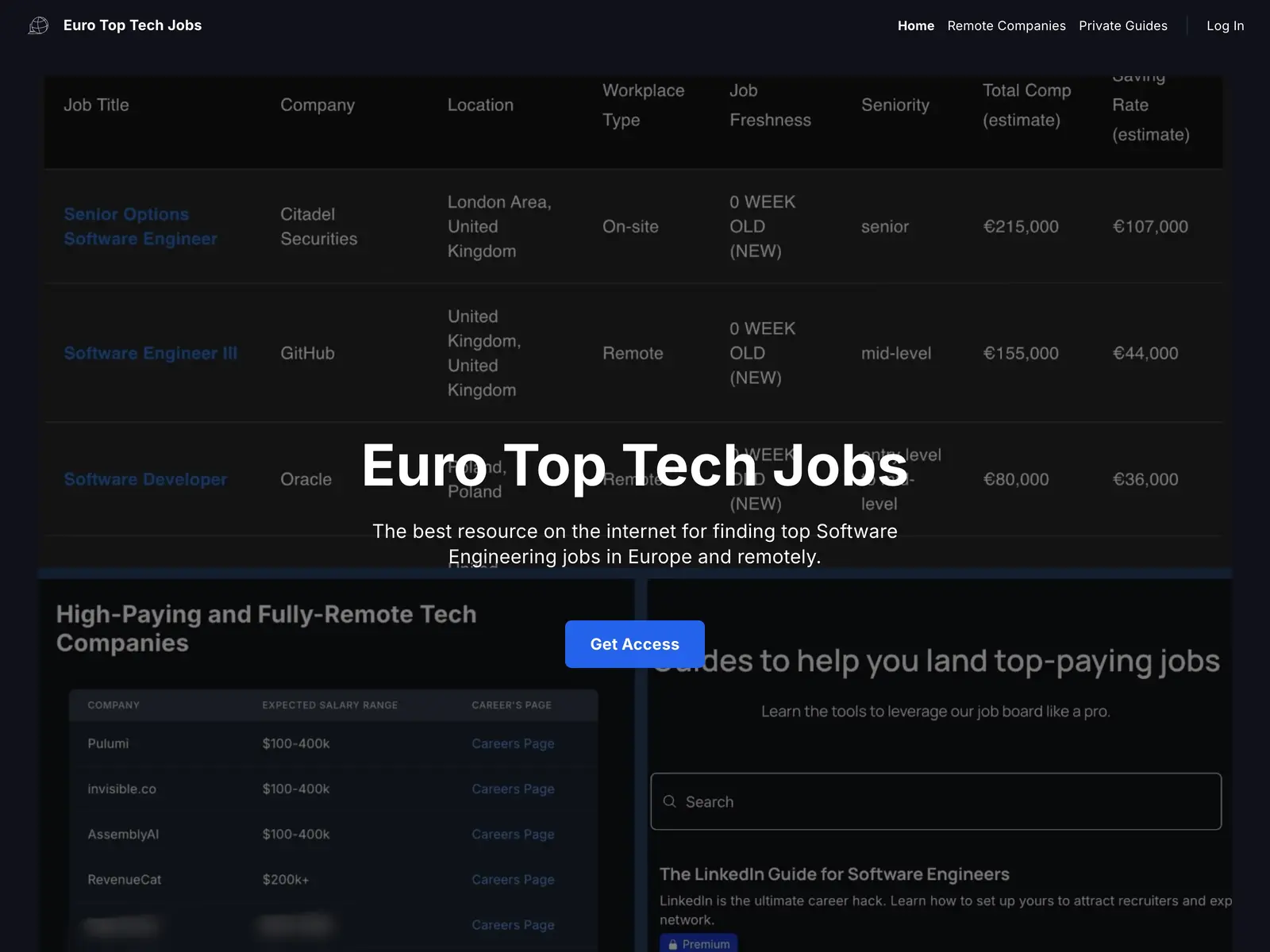 Screenshot of Euro Top Tech Jobs