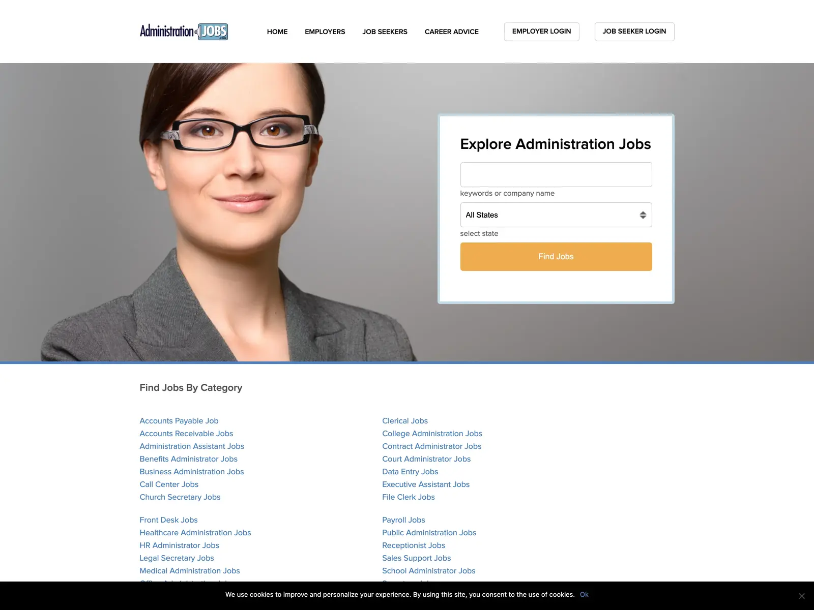 Screenshot of AdministrationJobs.com