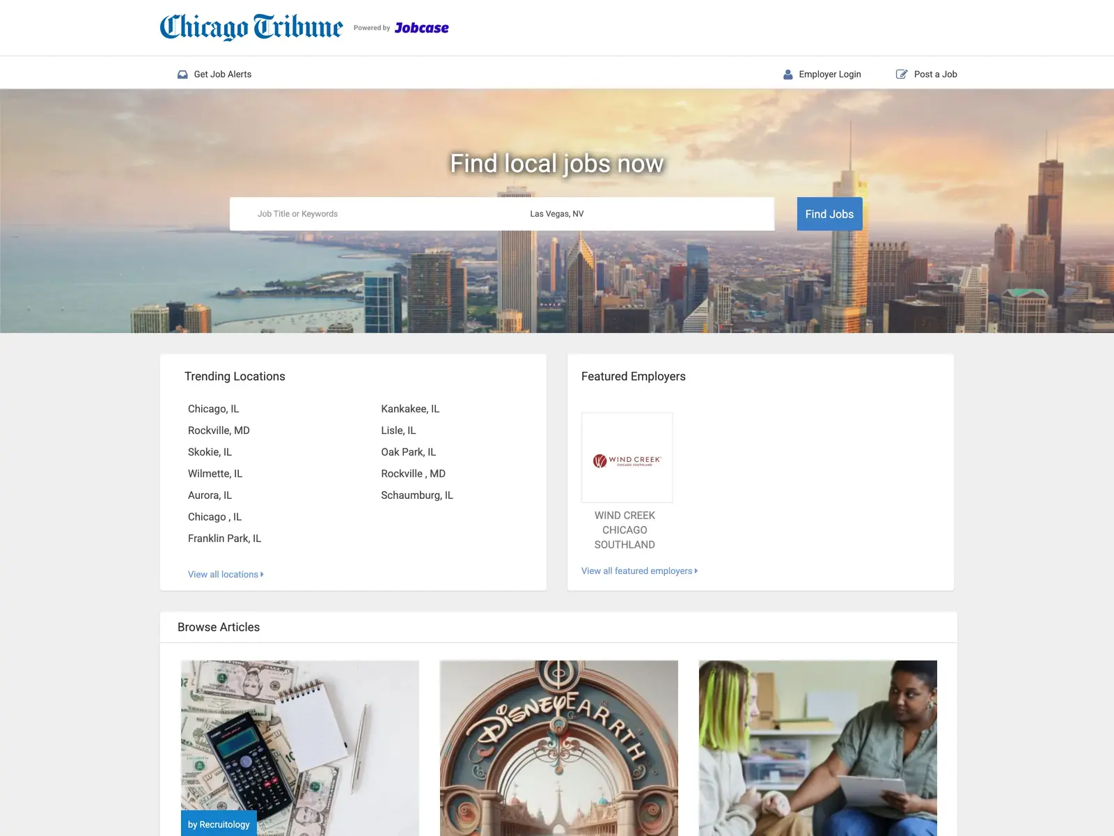 Screenshot of Chicago Tribune Jobs