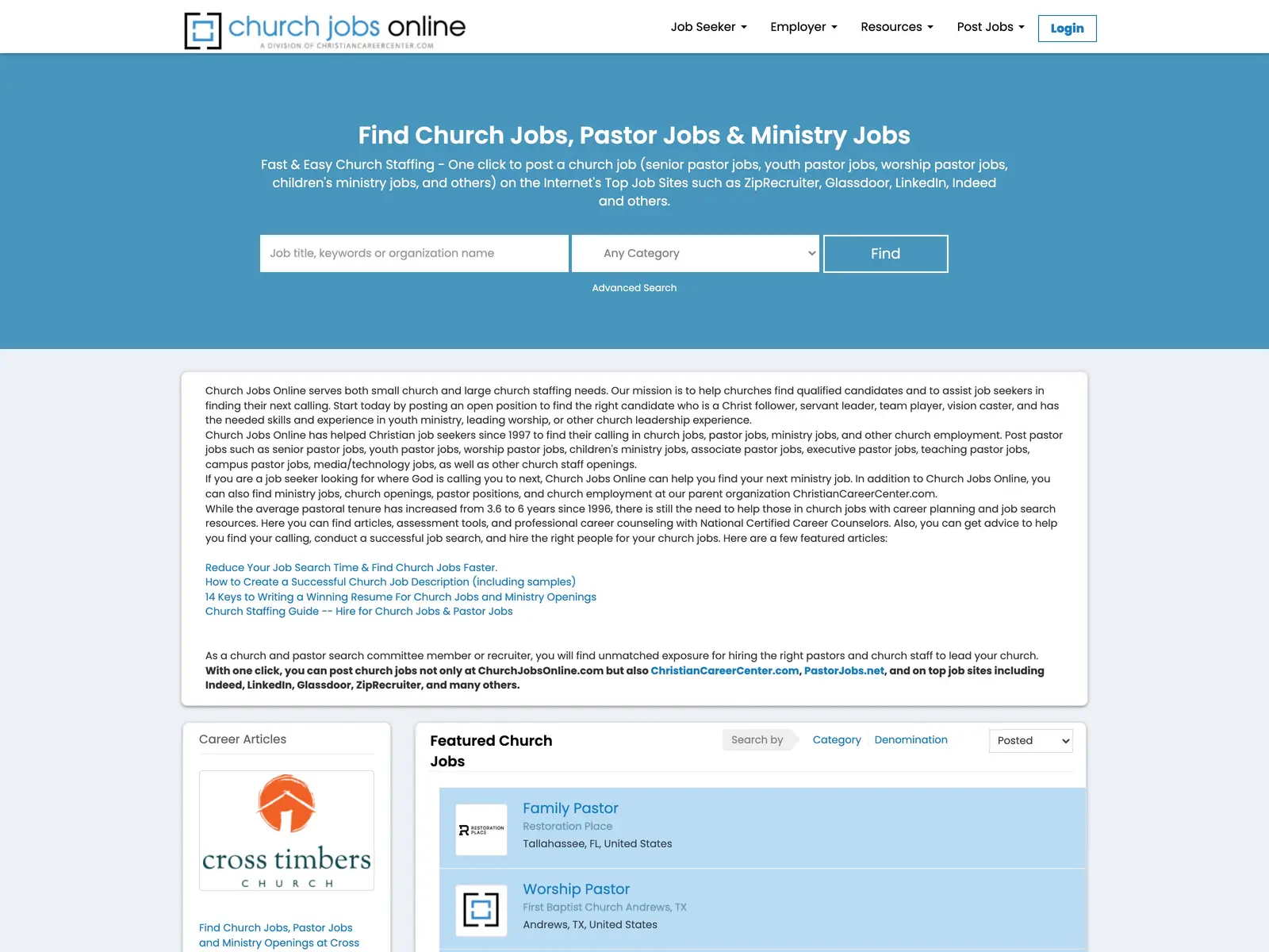 Screenshot of Church Jobs Online