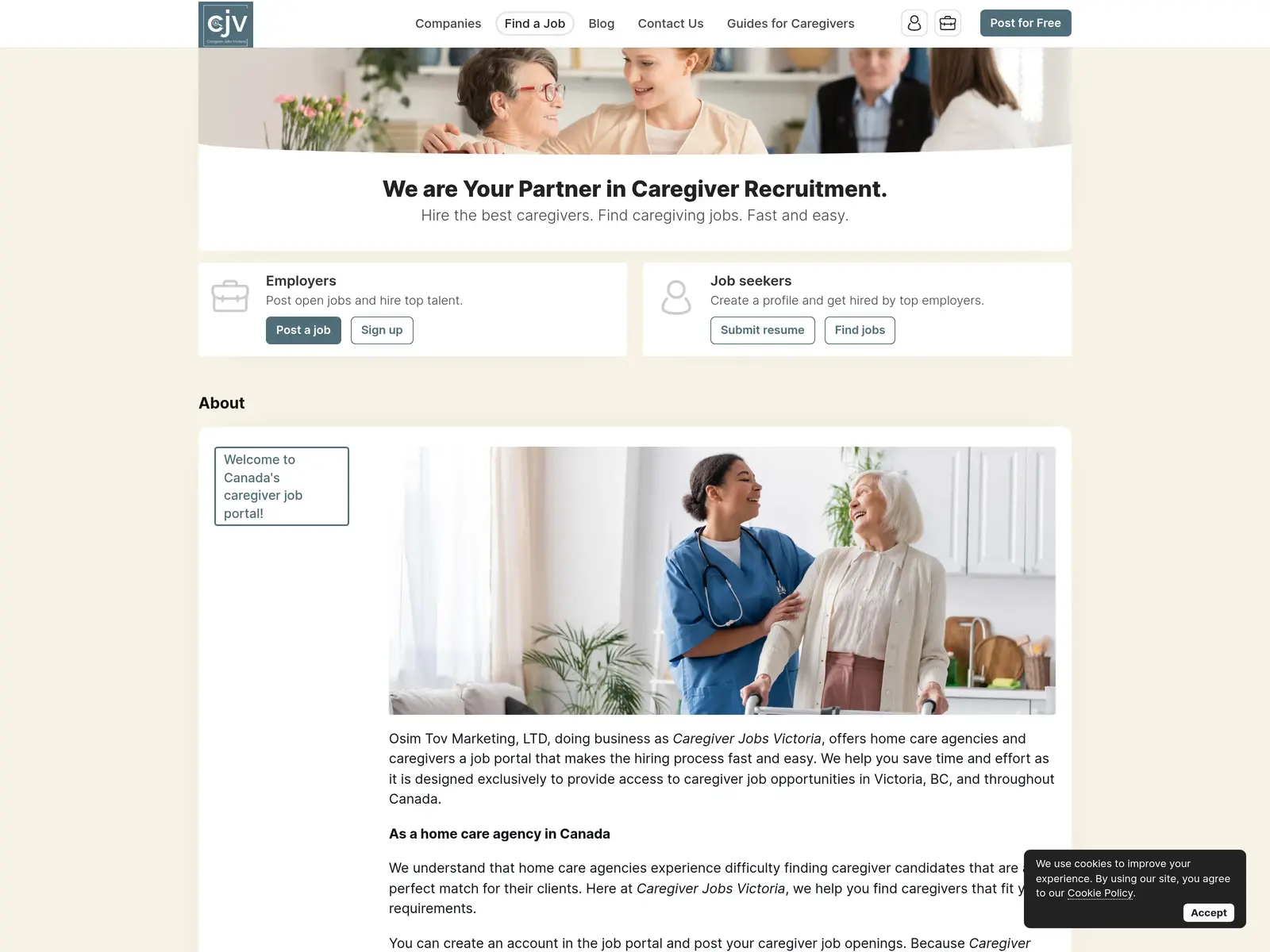 Screenshot of Caregiver Jobs Victoria