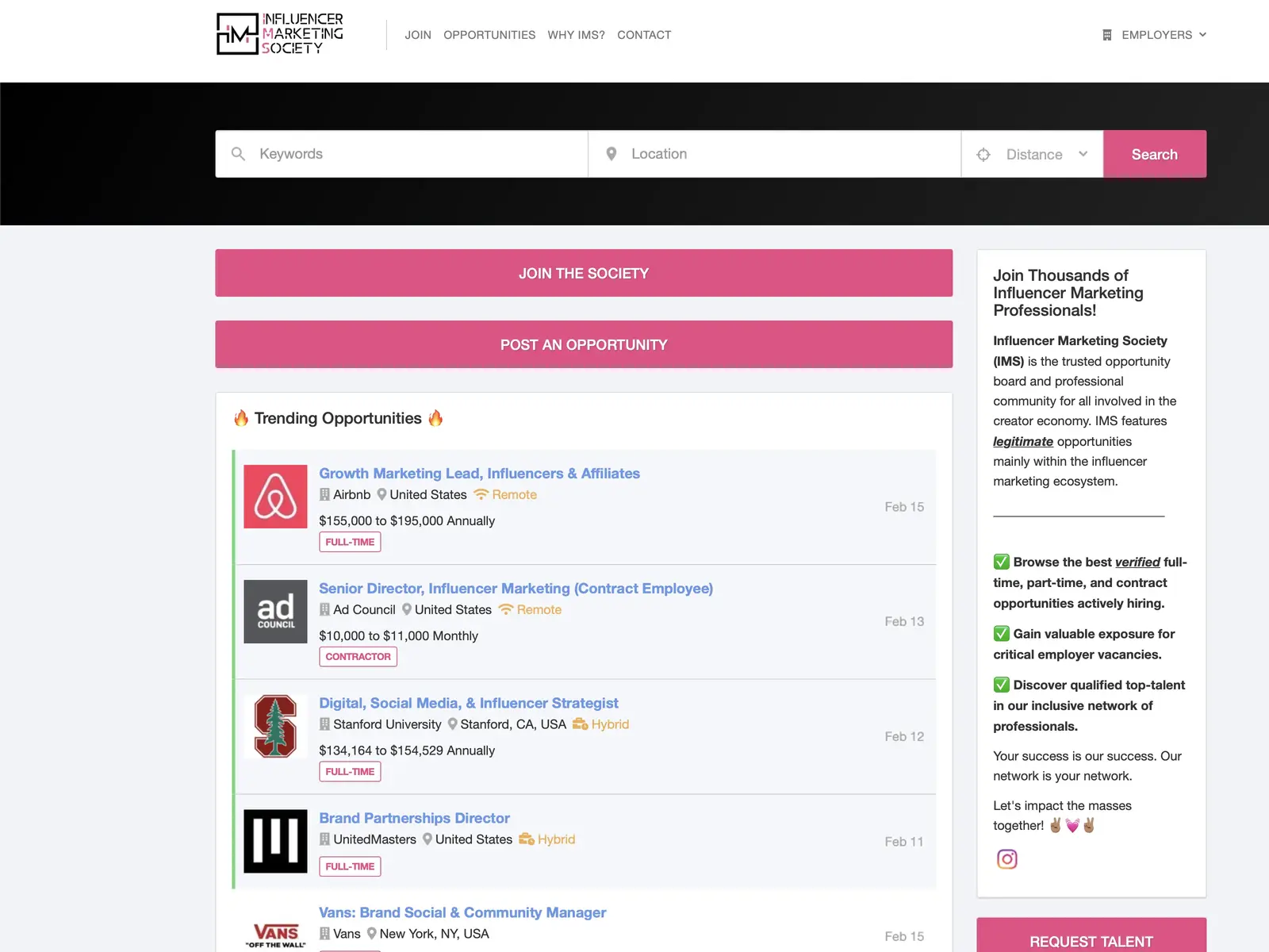 Screenshot of Influencer Marketing Society