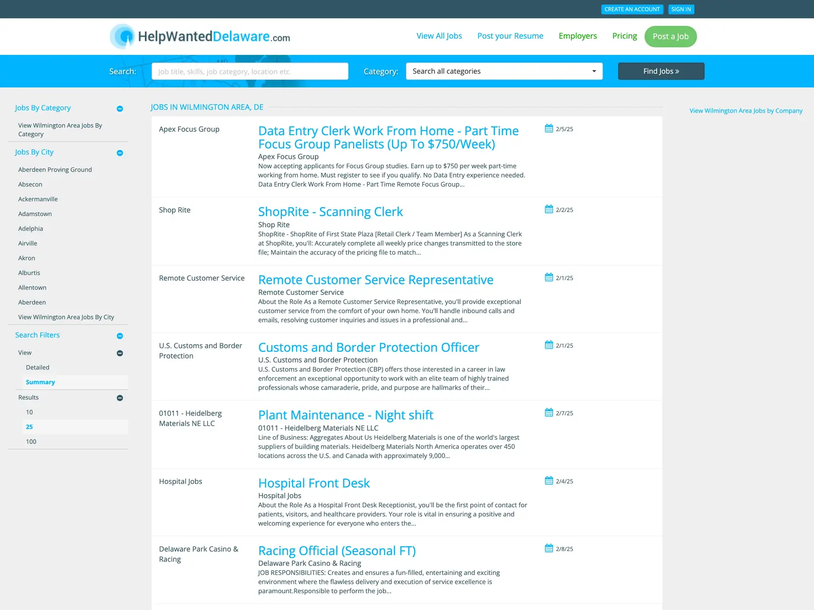 Screenshot of HelpWantedDelaware.com