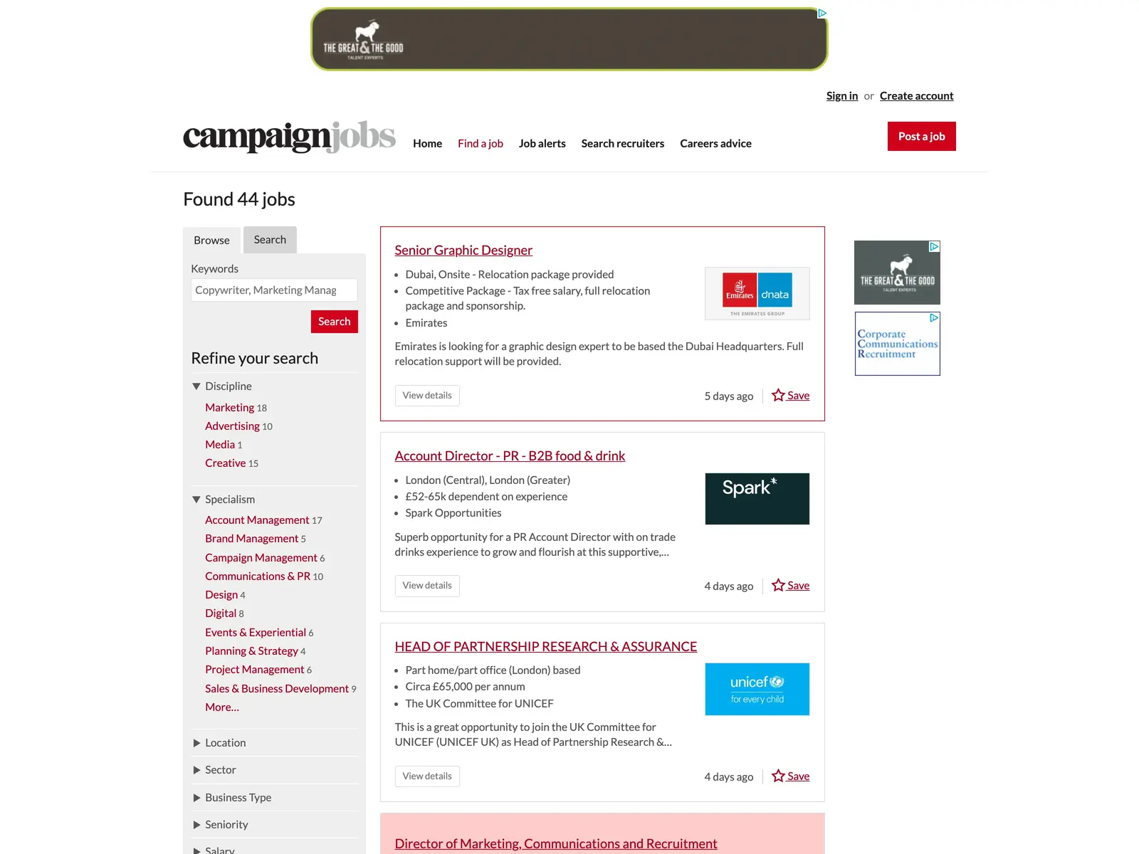 Screenshot of Campaign Jobs