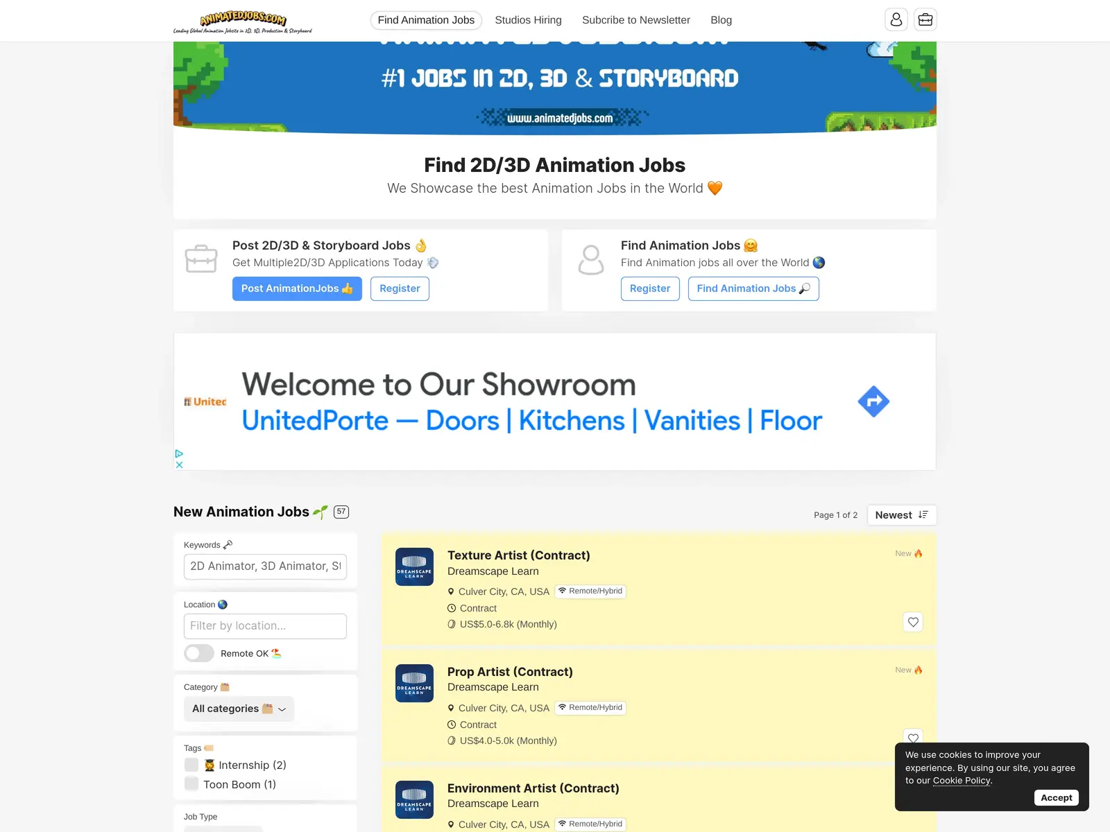Screenshot of animatedjobs.com