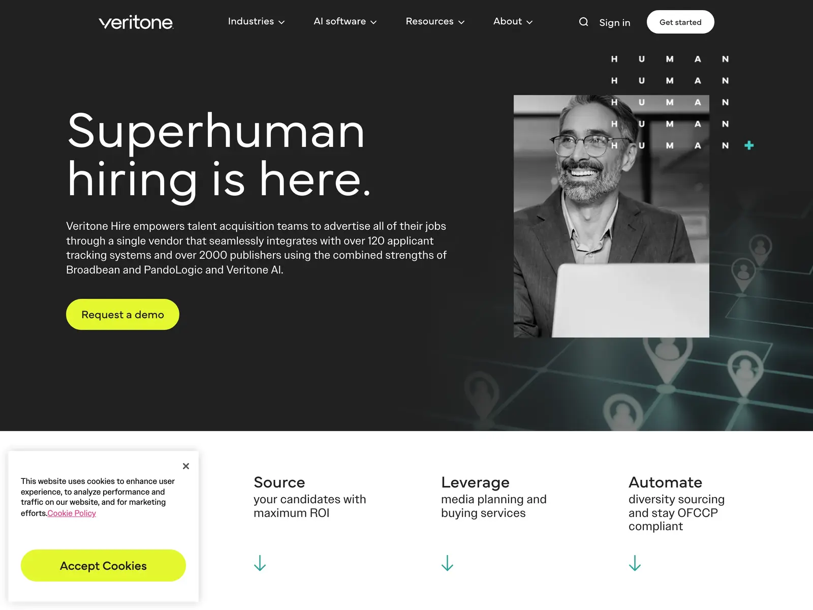 Screenshot of Veritone Hire