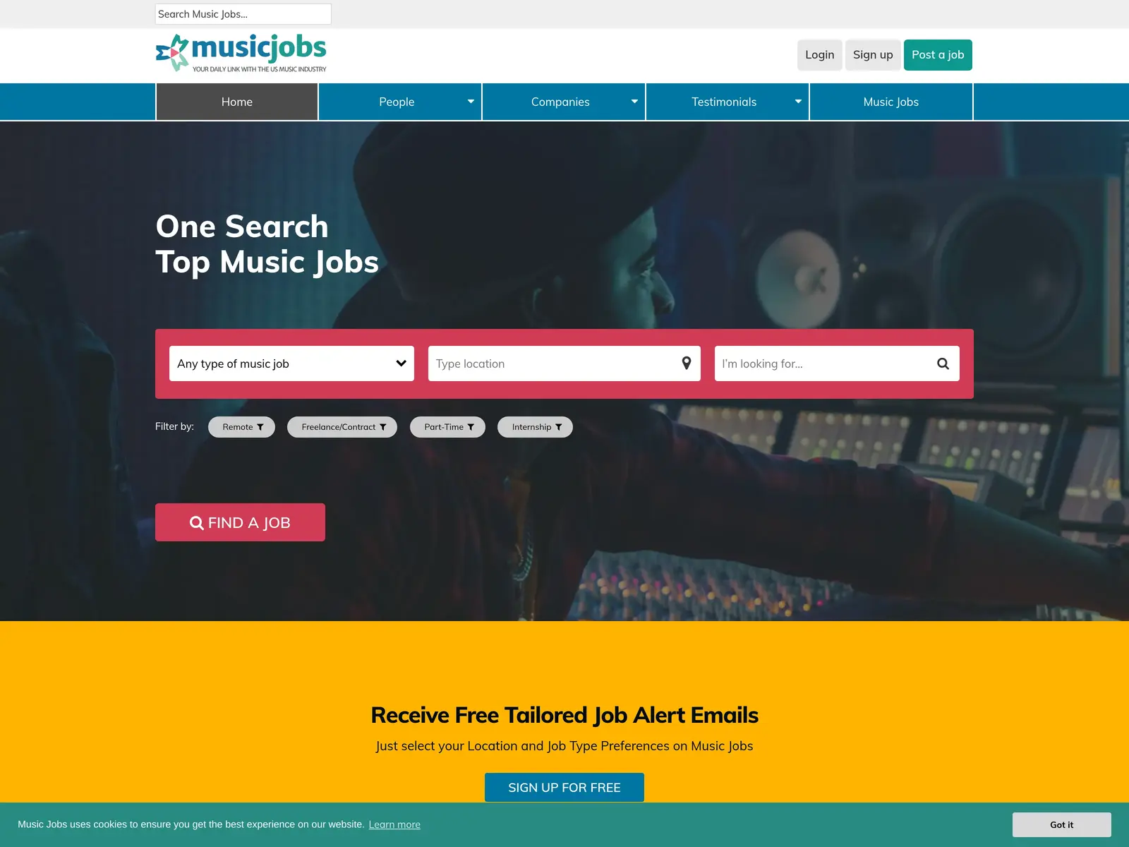 Screenshot of Music Jobs US