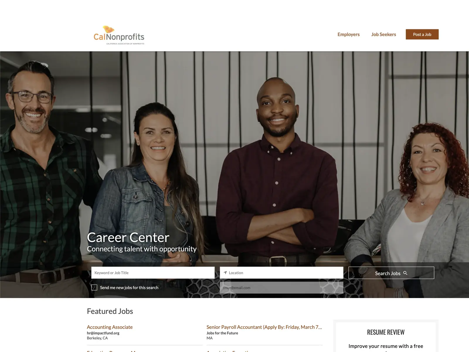 Screenshot of CalNonprofits Career Center