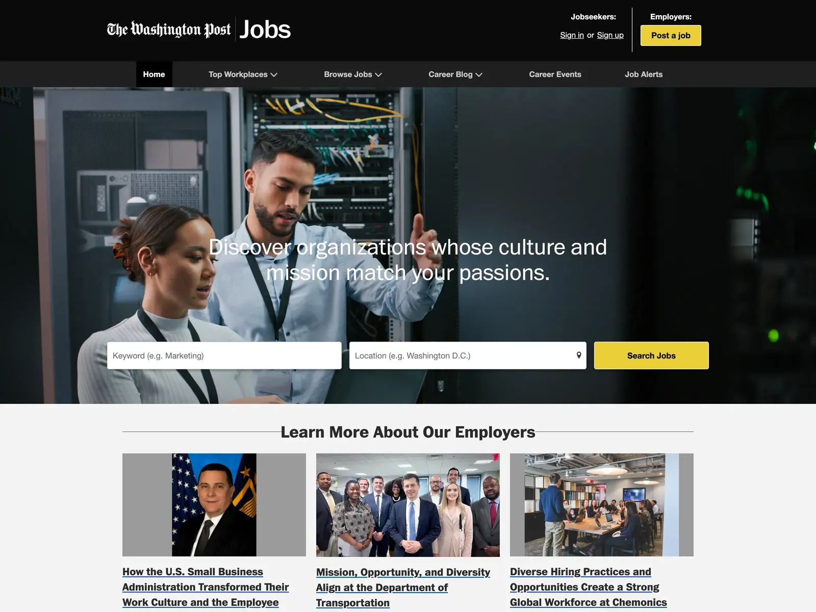 Screenshot of Washington Post Jobs