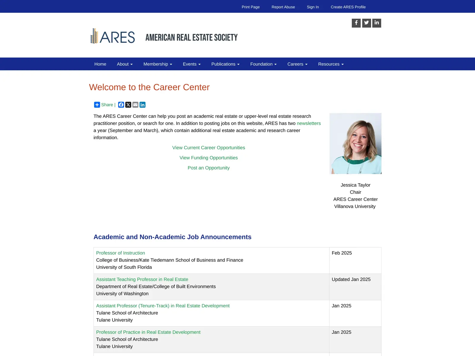 Screenshot of ARES Career Center
