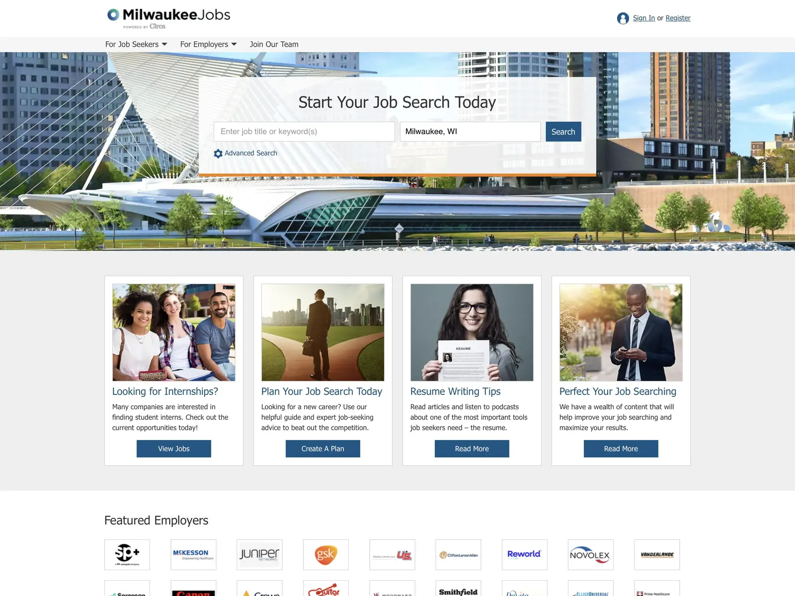 Screenshot of MilwaukeeJobs.com