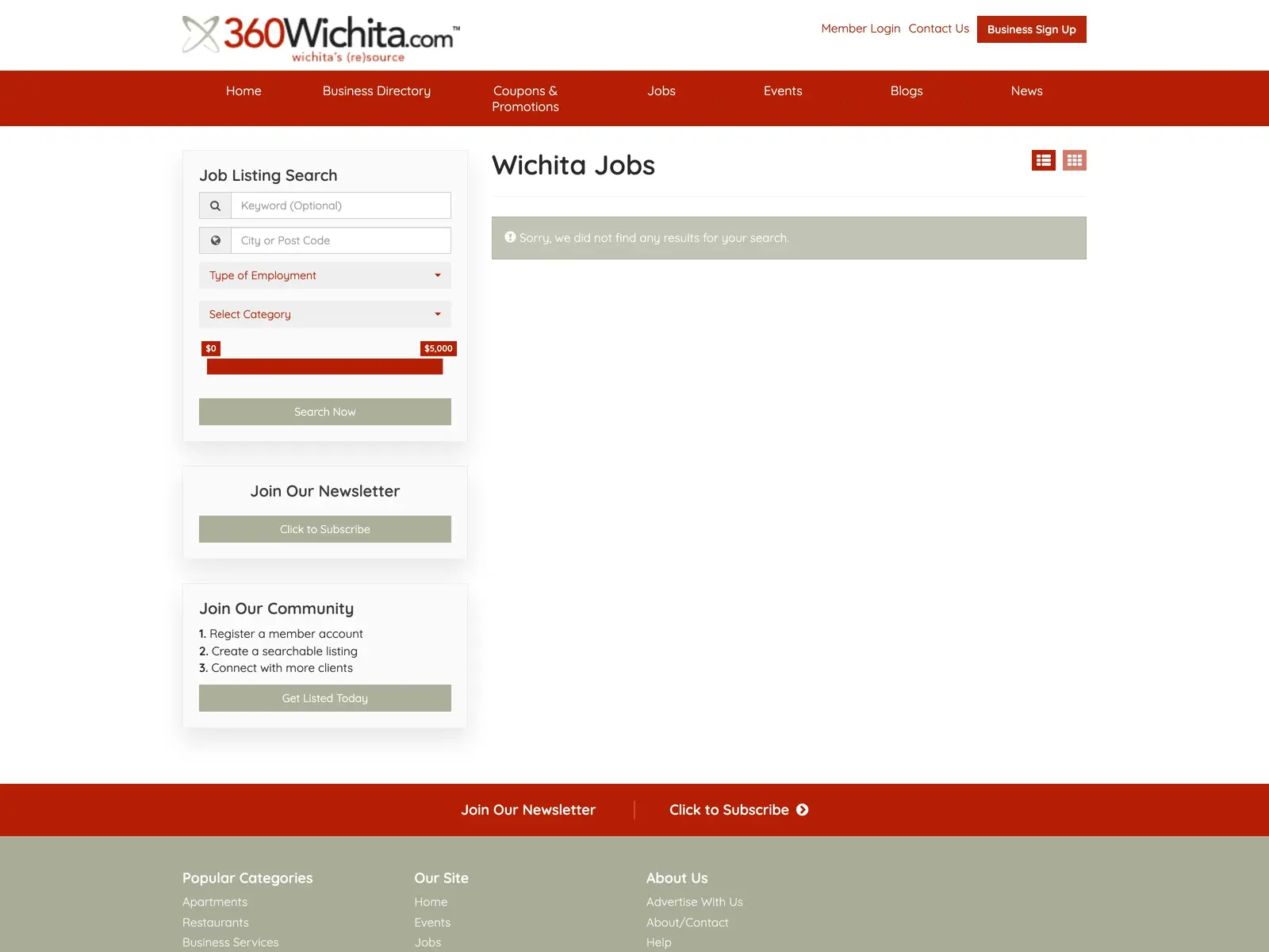 Screenshot of 360Wichita.com Job Board