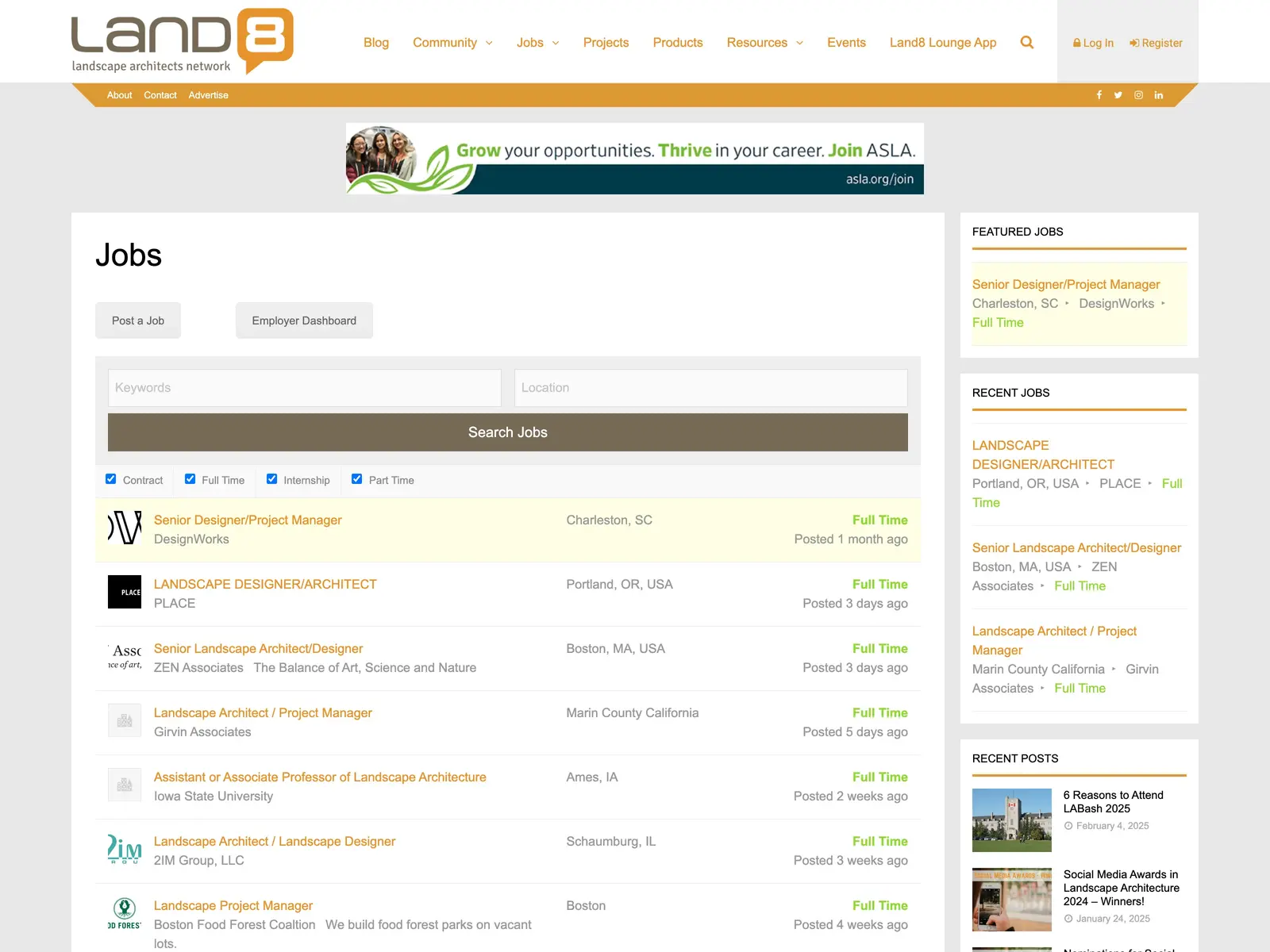 Screenshot of Land8 Job Board