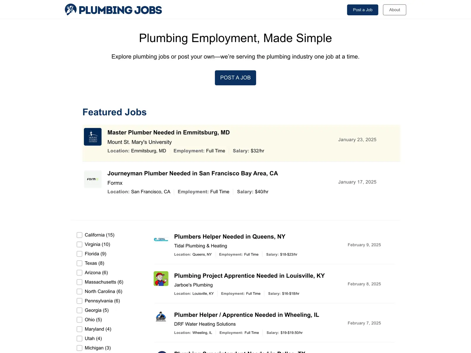 Screenshot of PlumbingJobs.com