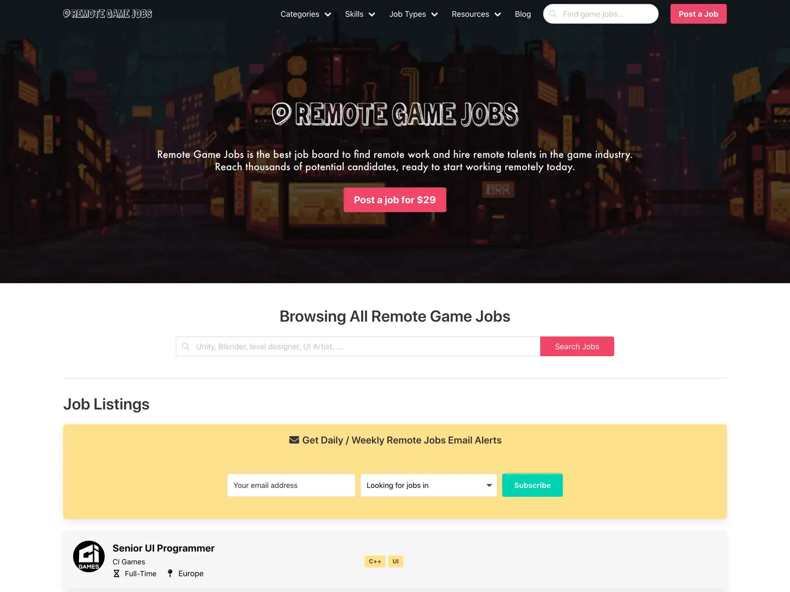 Screenshot of Remote Game Jobs