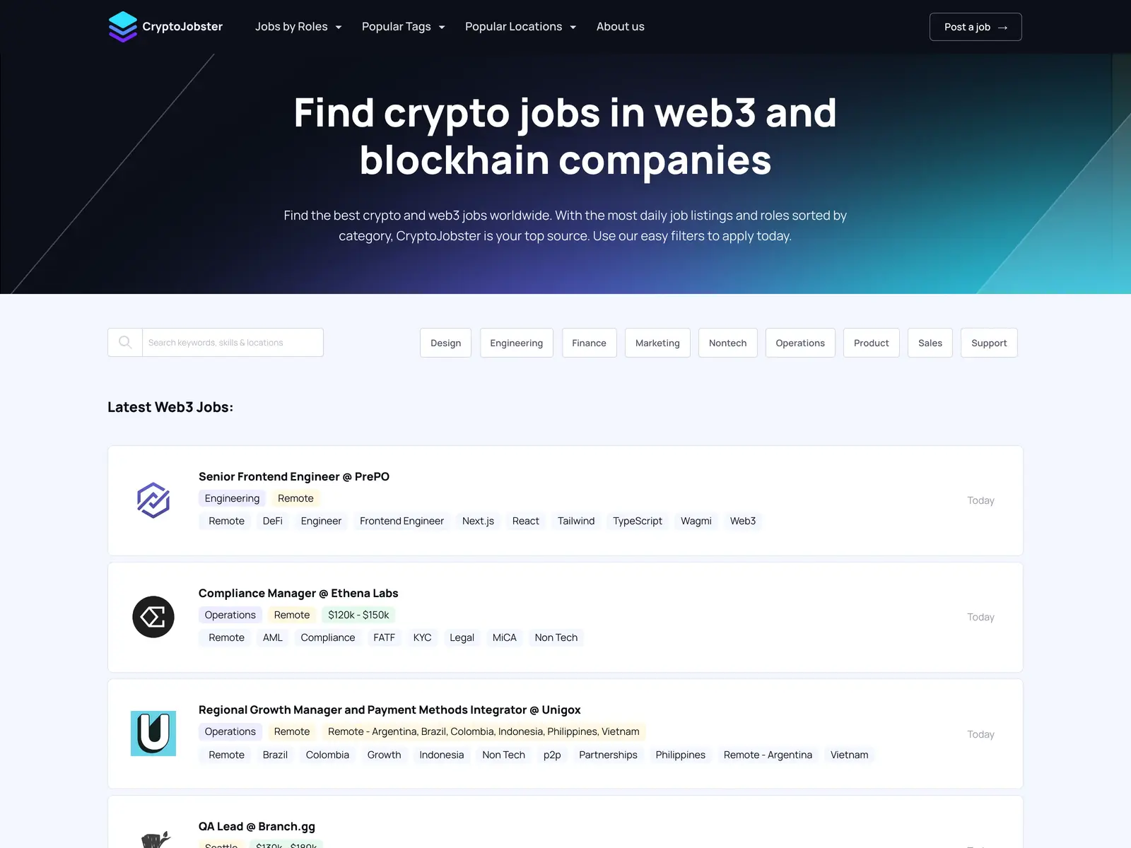 Screenshot of CryptoJobster