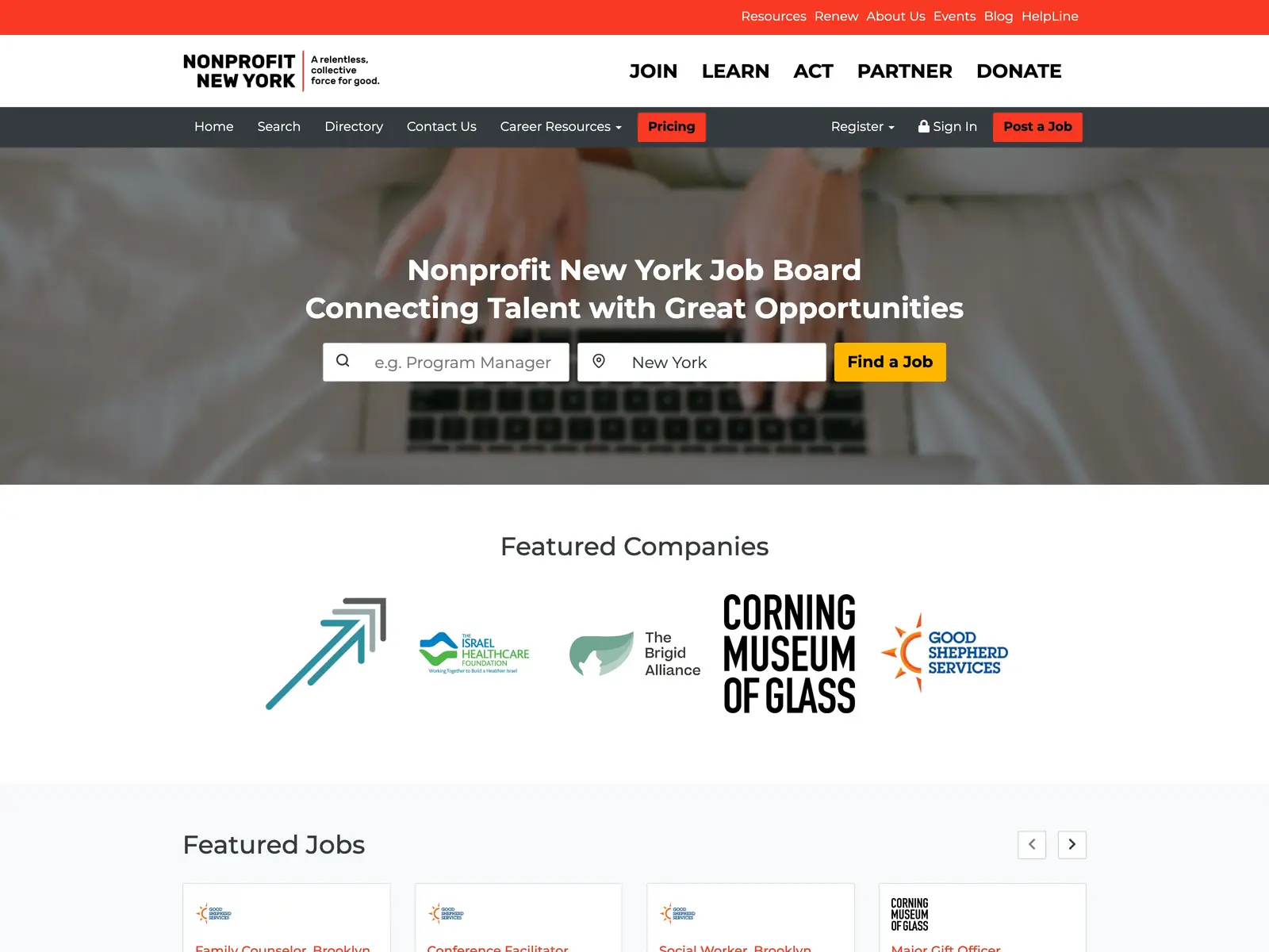 Screenshot of Nonprofit New York Job Board