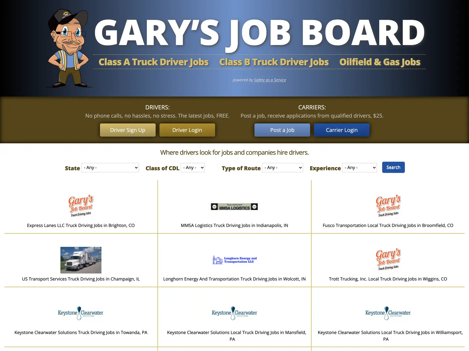 Screenshot of Gary's Job Board
