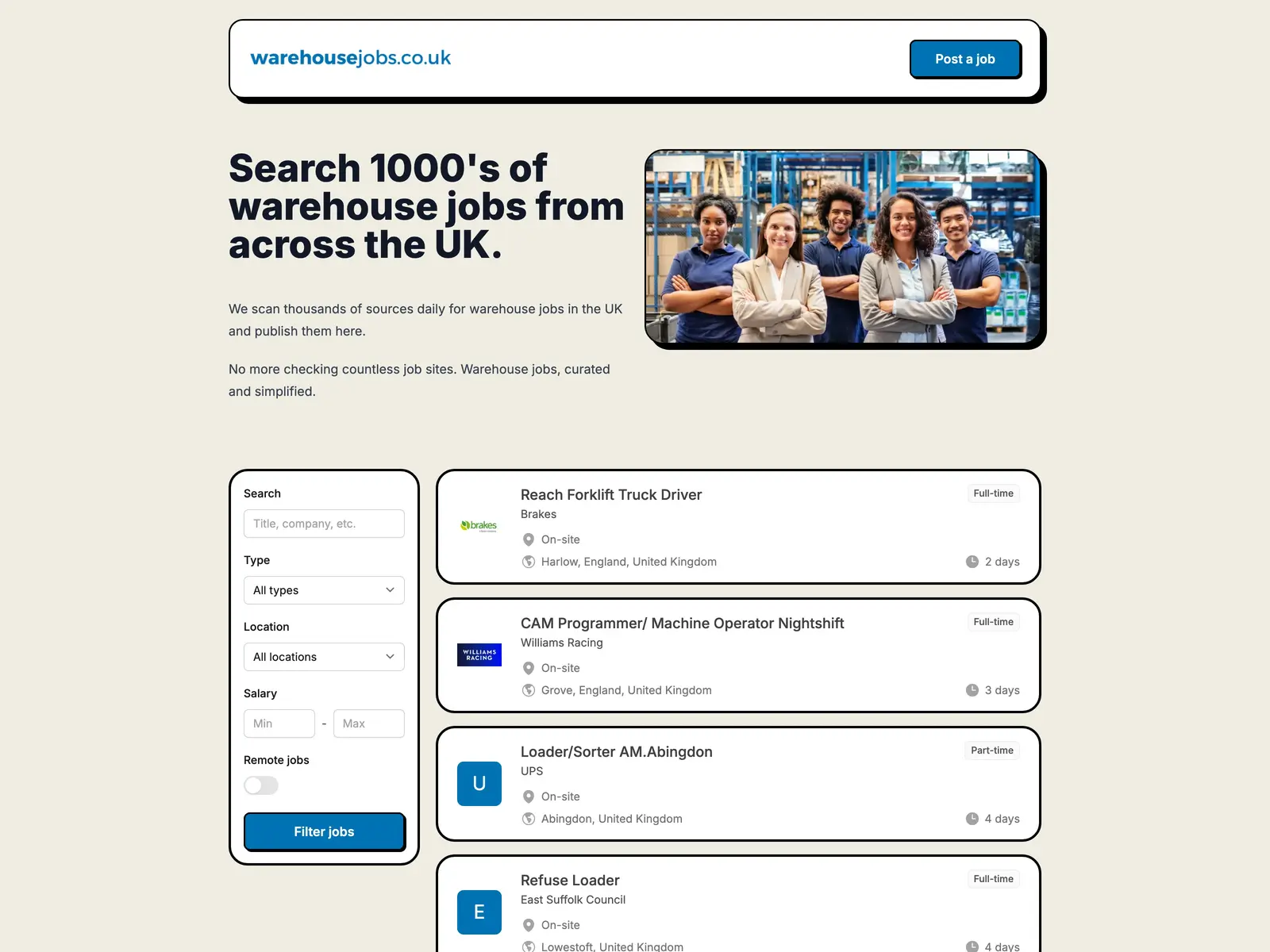 Screenshot of Warehouse Jobs UK