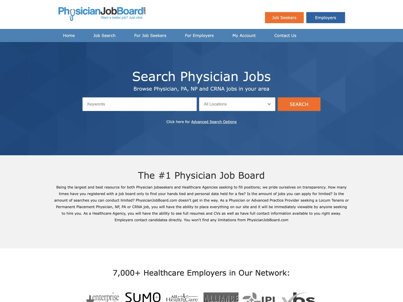 Screenshot of PhysicianJobBoard.com