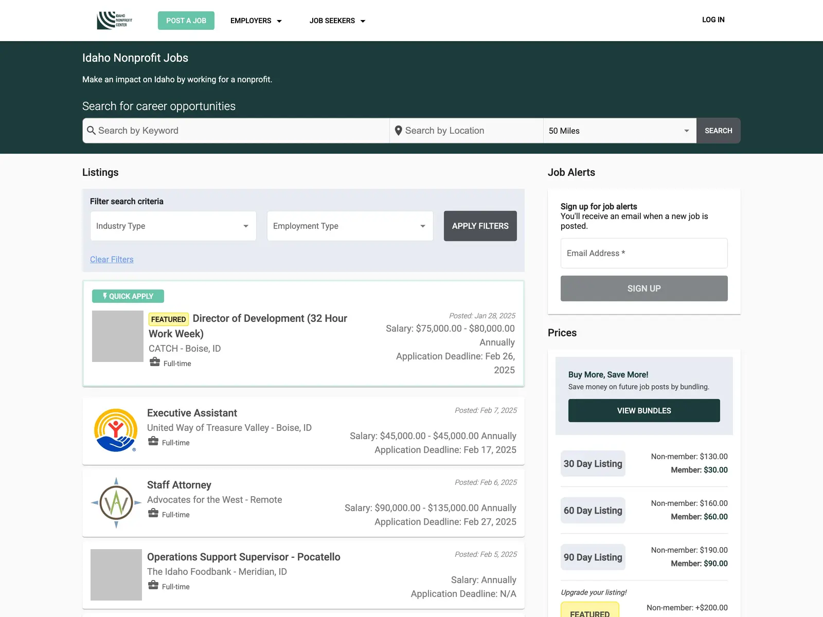 Screenshot of Idaho Nonprofit Center Job Board