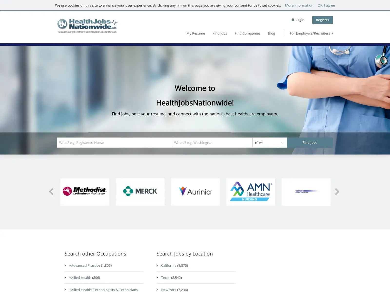 Screenshot of HealthJobsNationwide