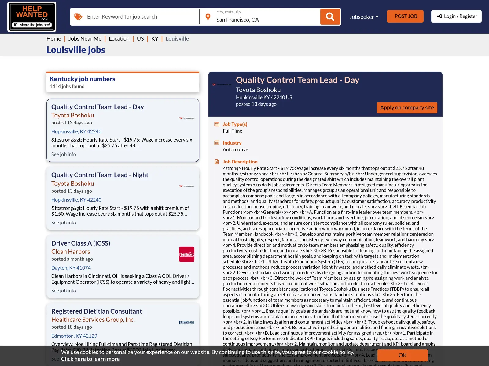 Screenshot of Help Wanted Louisville