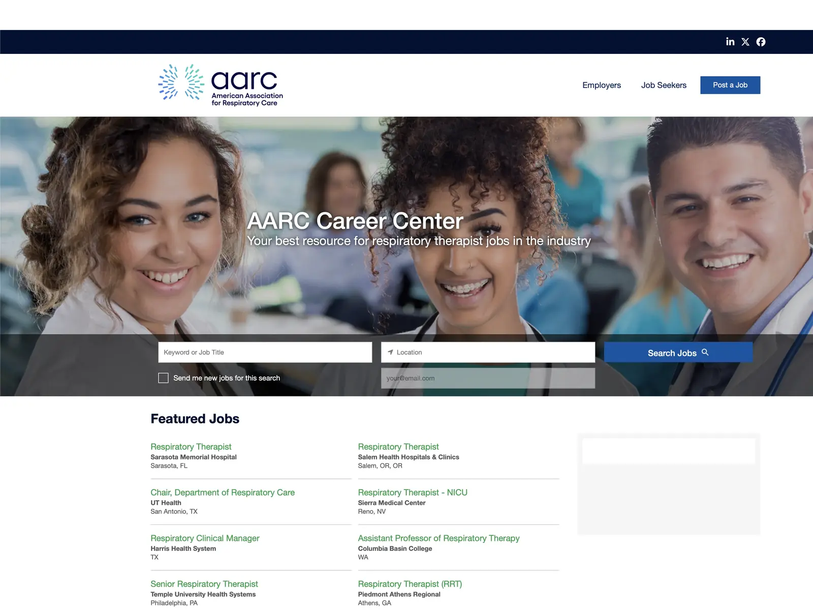 Screenshot of Respiratory Care Jobs - American Association for Respiratory Care