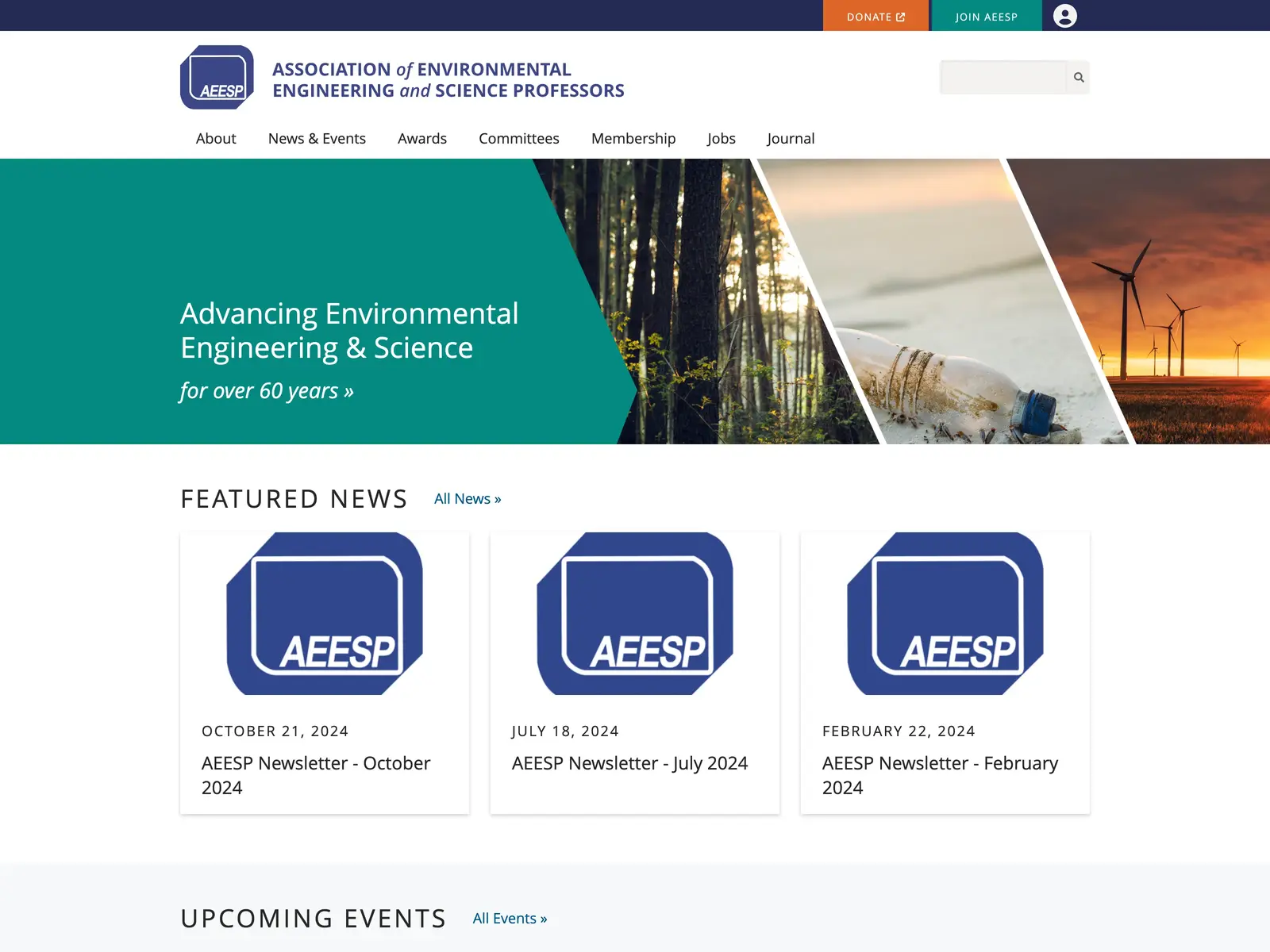 Screenshot of Association of Environmental Engineering and Science Professors