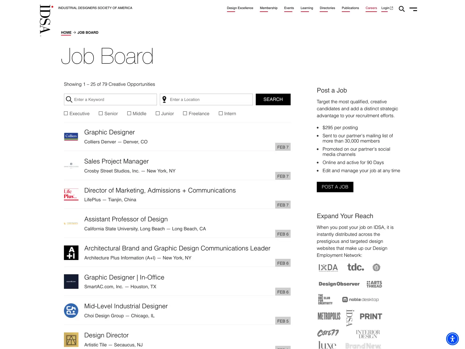 Screenshot of Industrial Designers Society of America Job Board