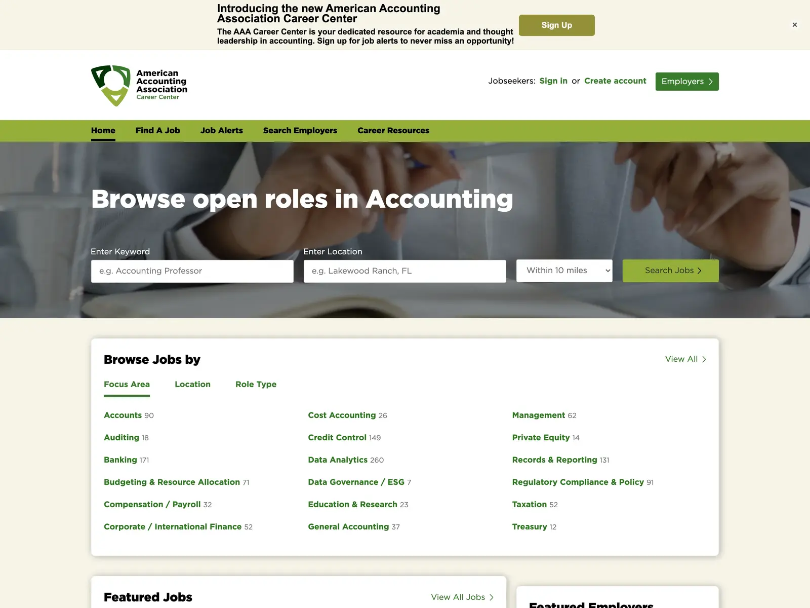 Screenshot of American Accounting Association Career Center