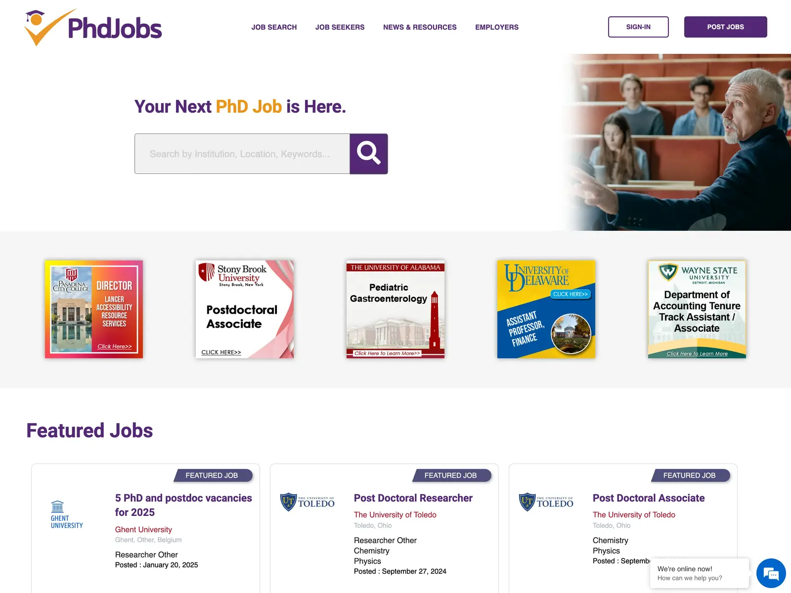 Screenshot of PhD Jobs