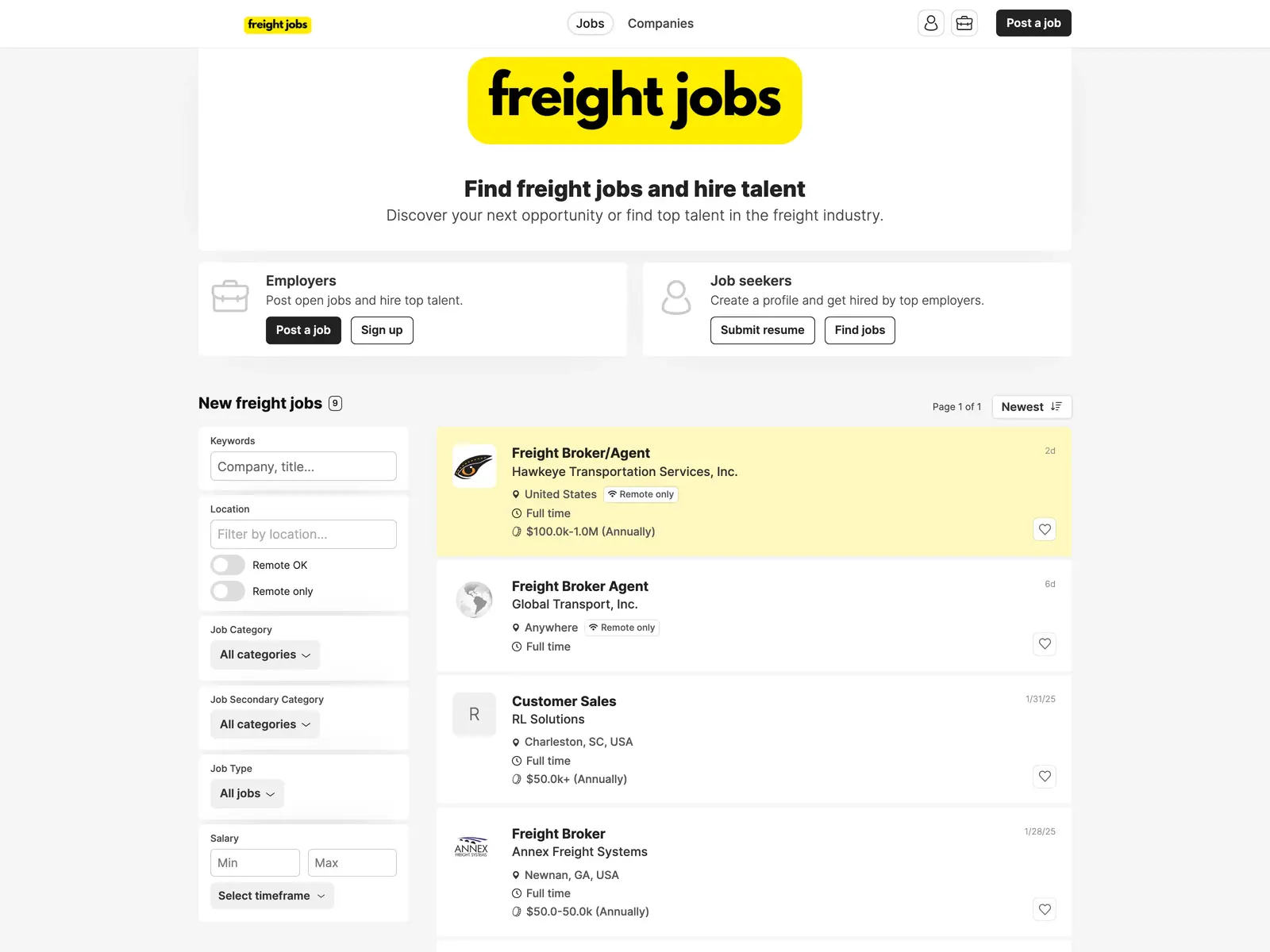 Screenshot of Freight Jobs
