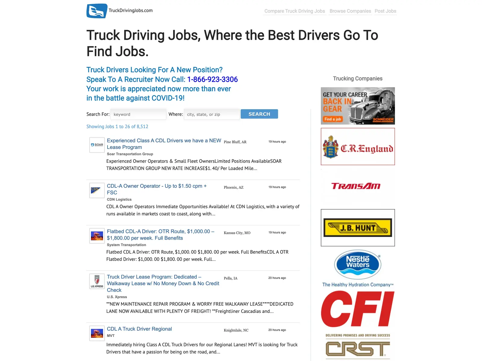 Screenshot of TruckDrivingJobs.com