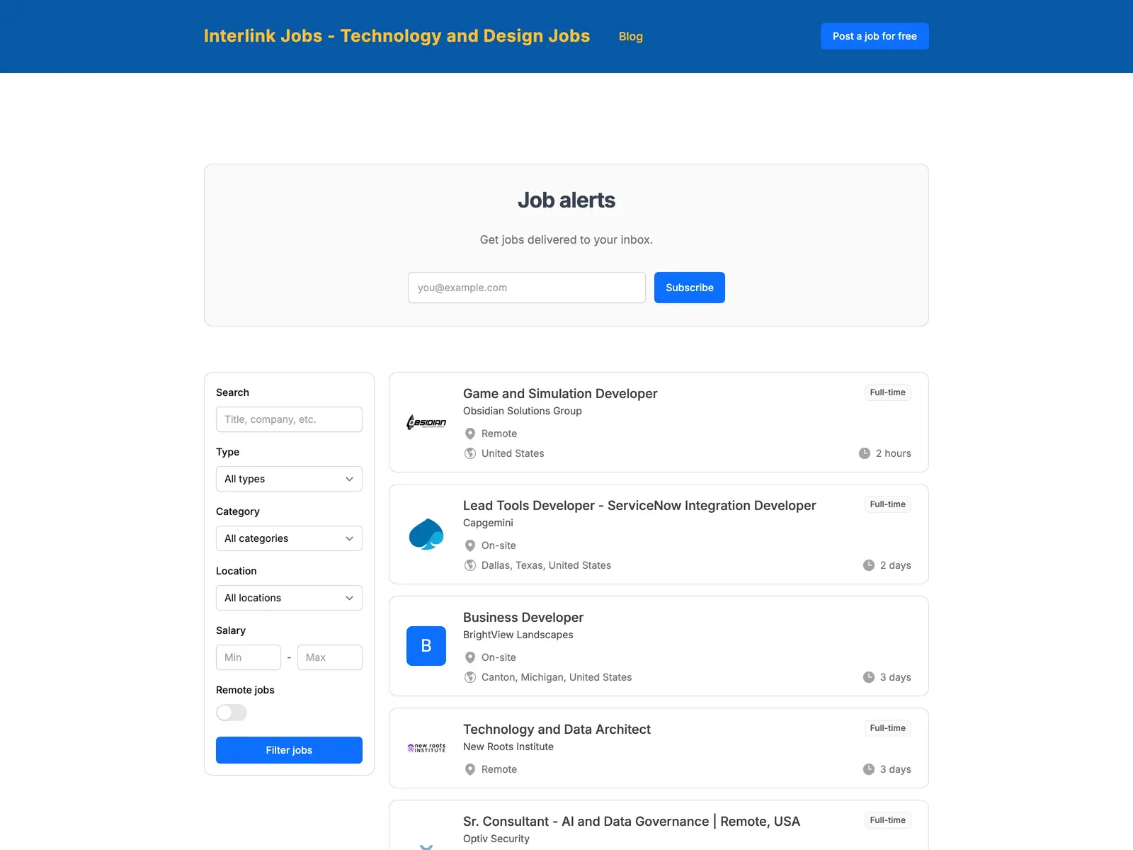Screenshot of Interlink Jobs