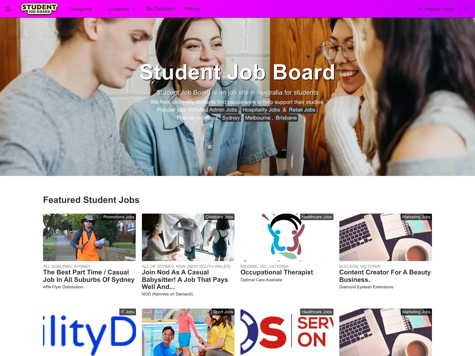 Screenshot of Student Job Board