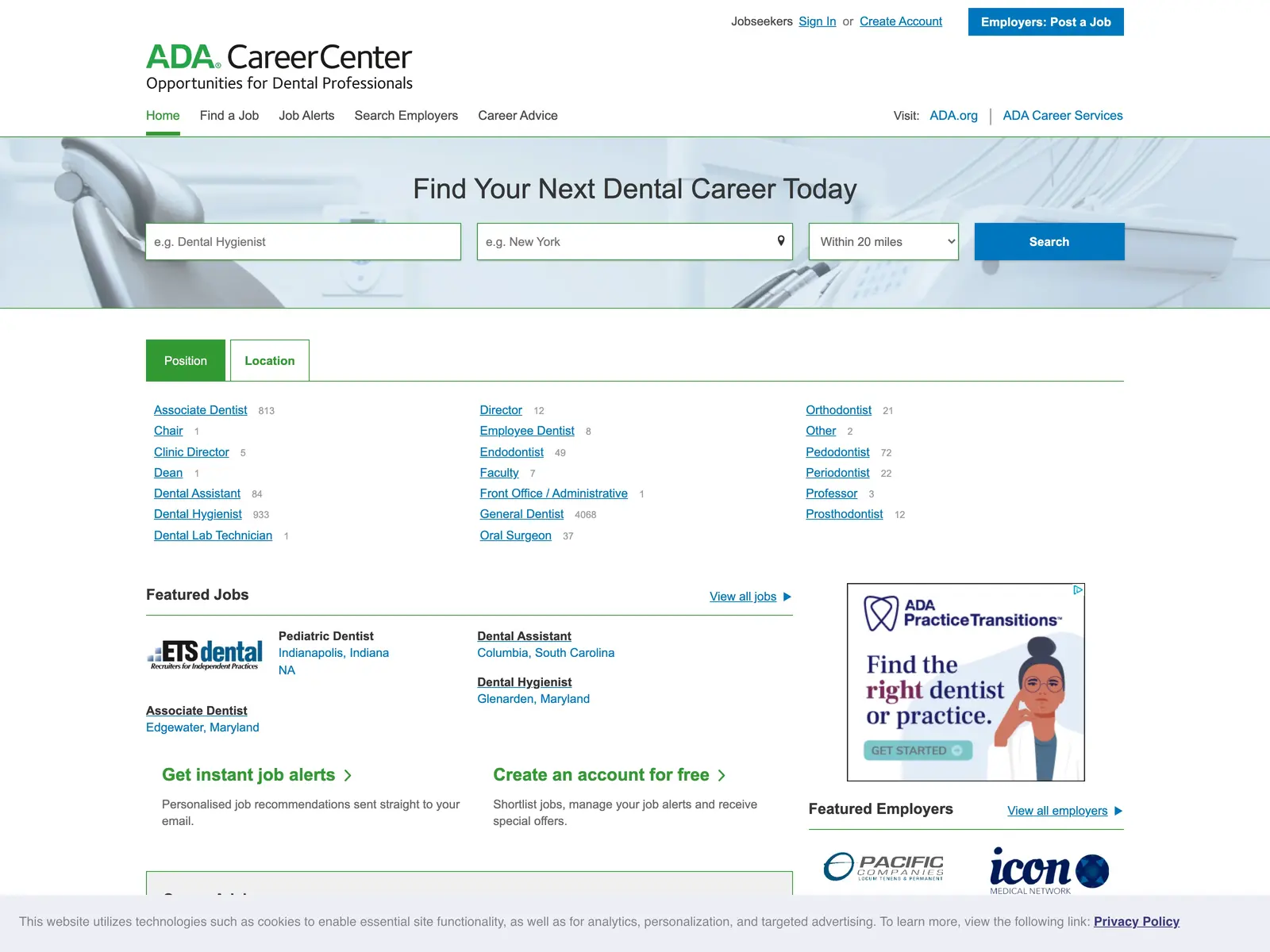 Screenshot of ADA CareerCenter