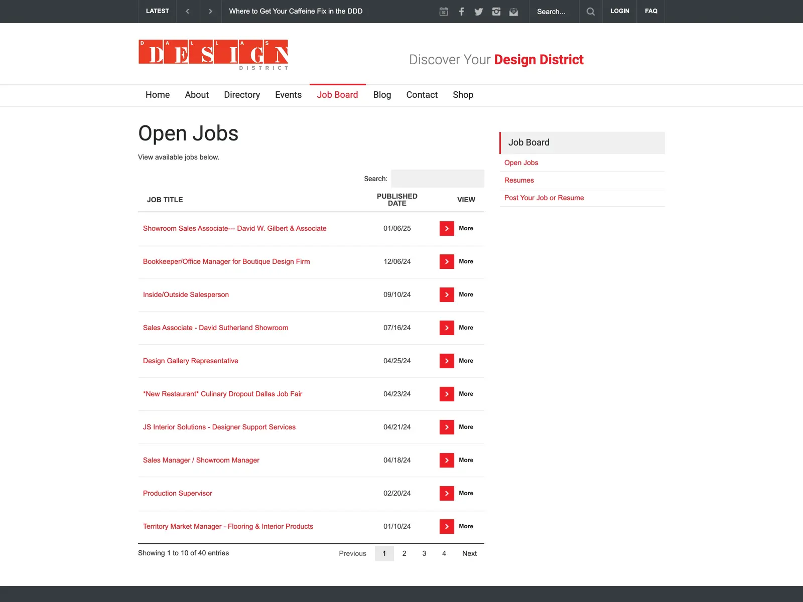 Screenshot of Dallas Design District Job Board