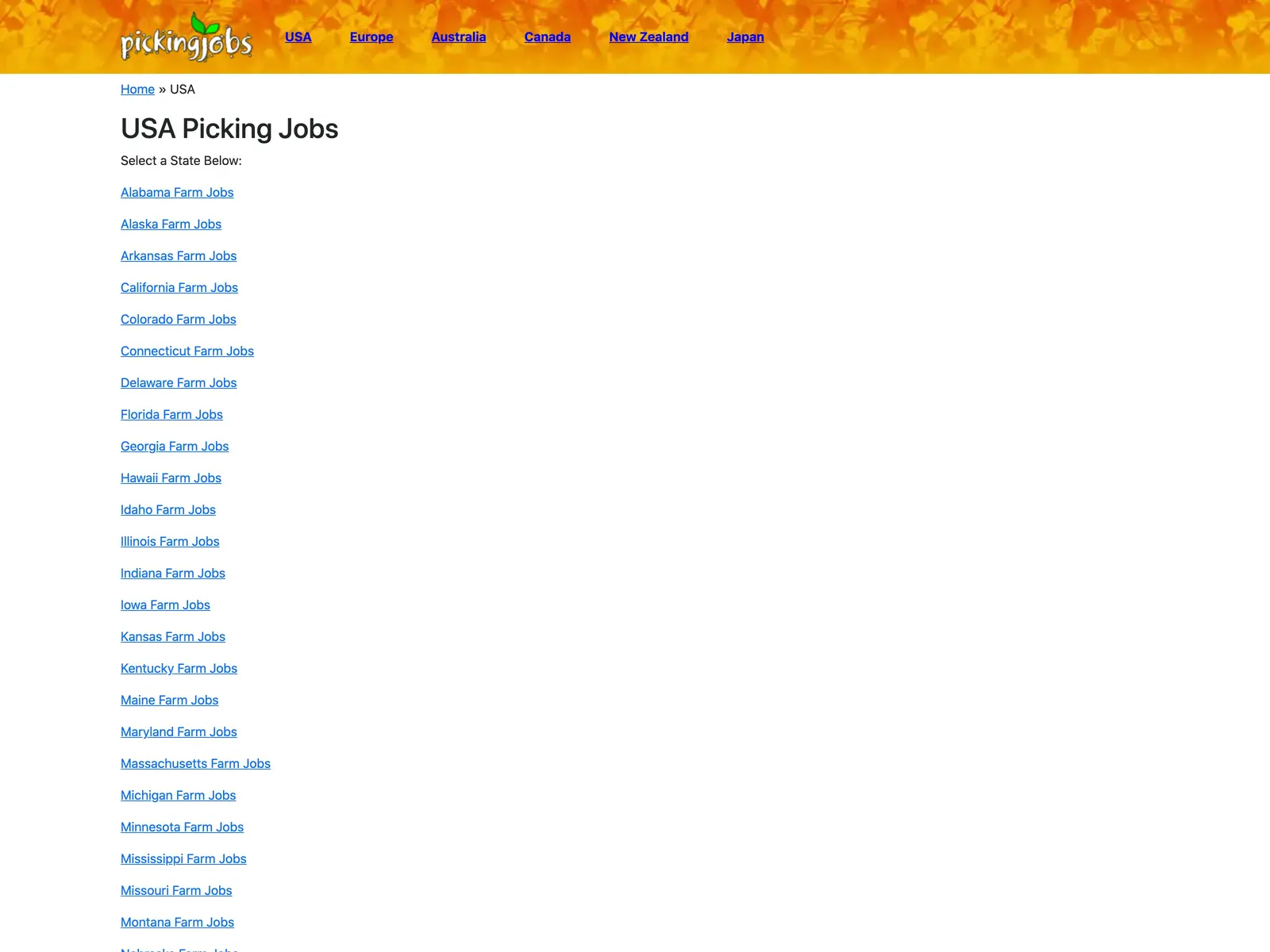 Screenshot of USA Picking Jobs