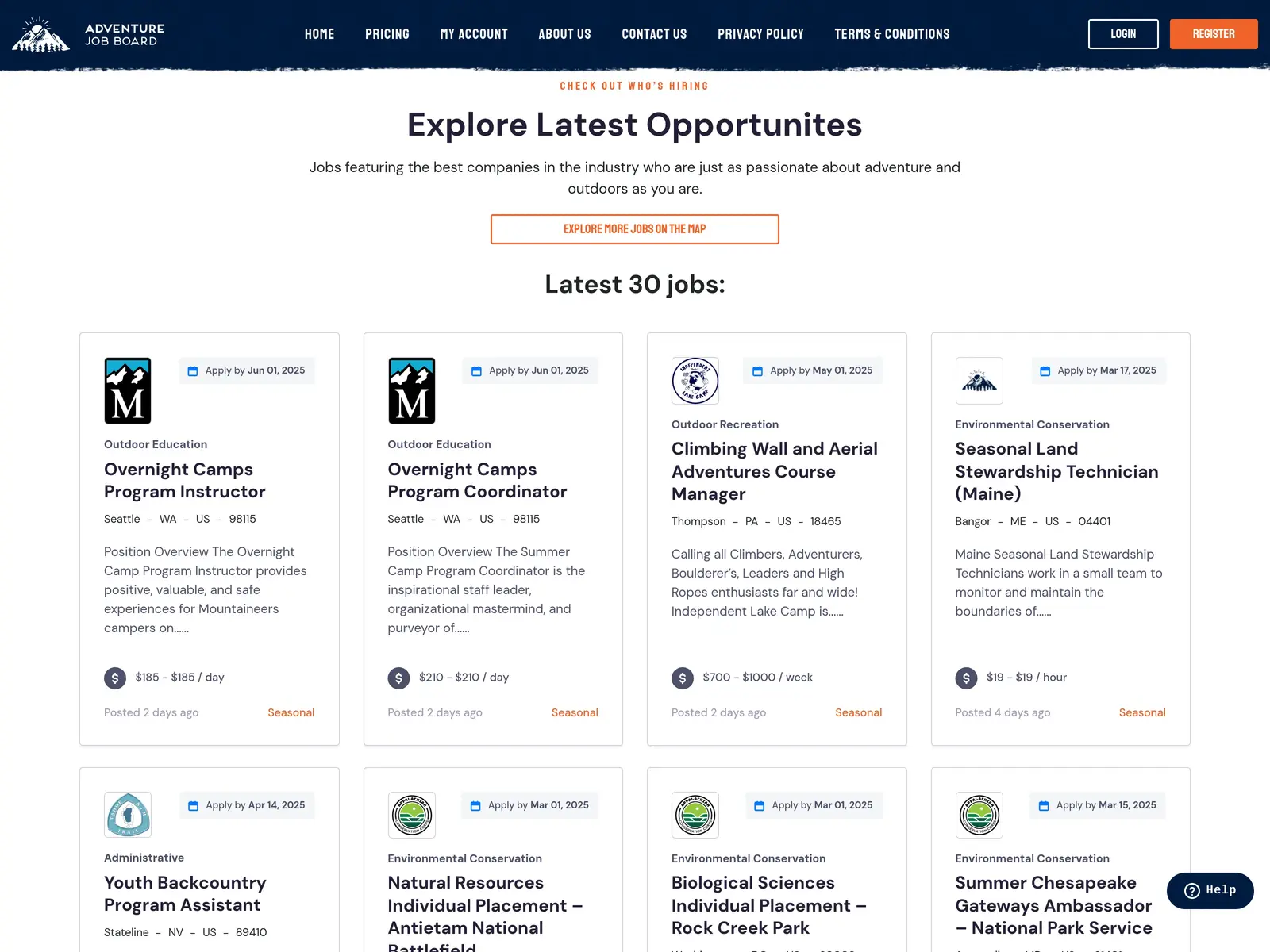 Screenshot of Adventure Job Board