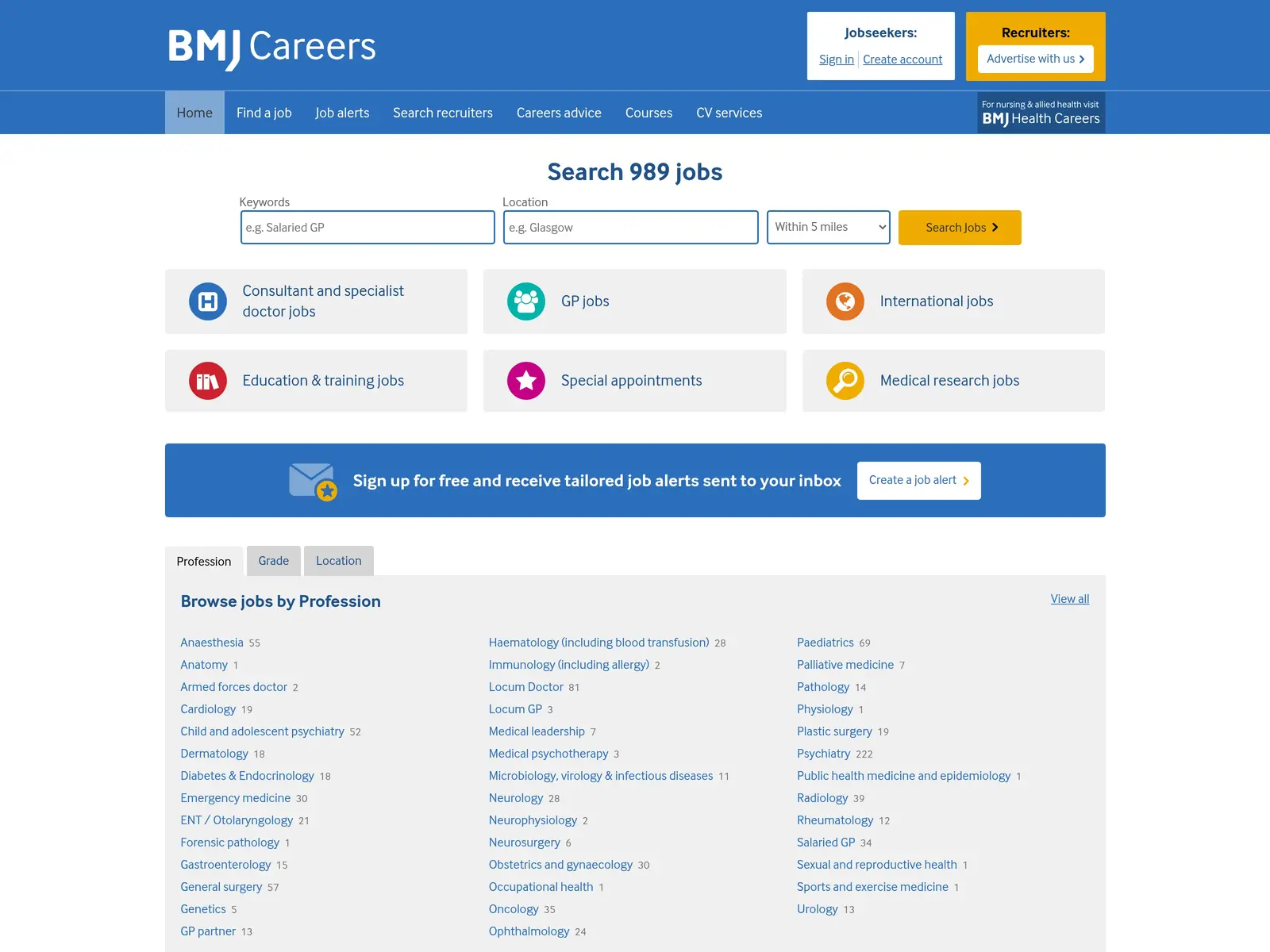 Screenshot of BMJ Careers