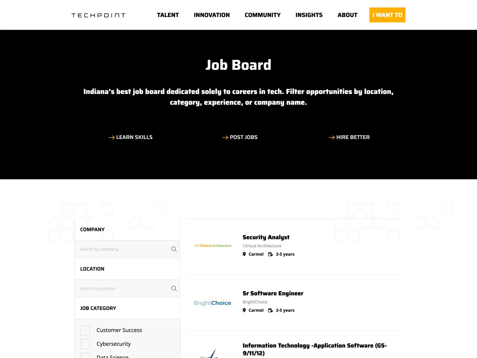 Screenshot of TechPoint Job Board