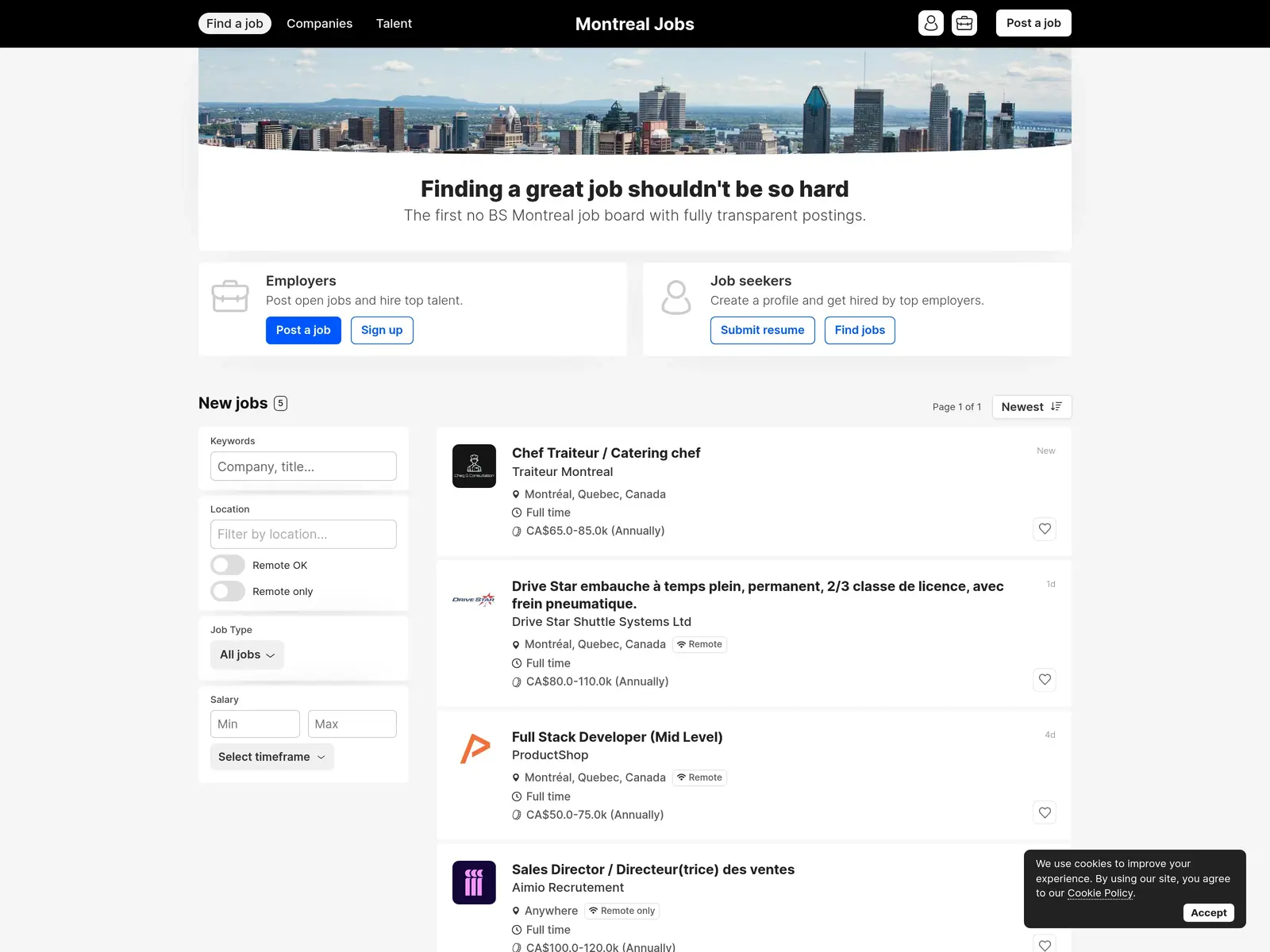 Screenshot of Montreal Jobs