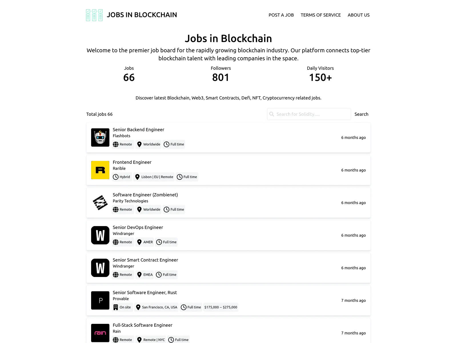 Screenshot of Jobs in Blockchain