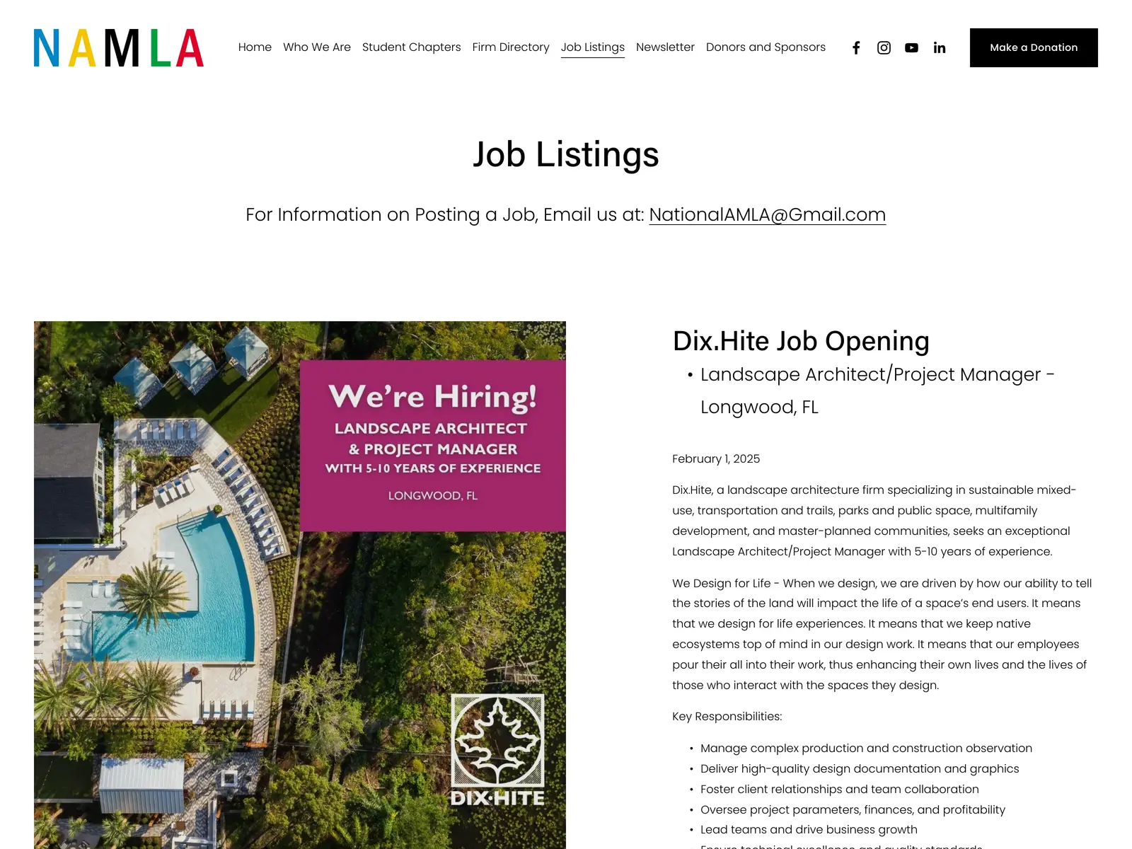 Screenshot of NAMLA Job Board
